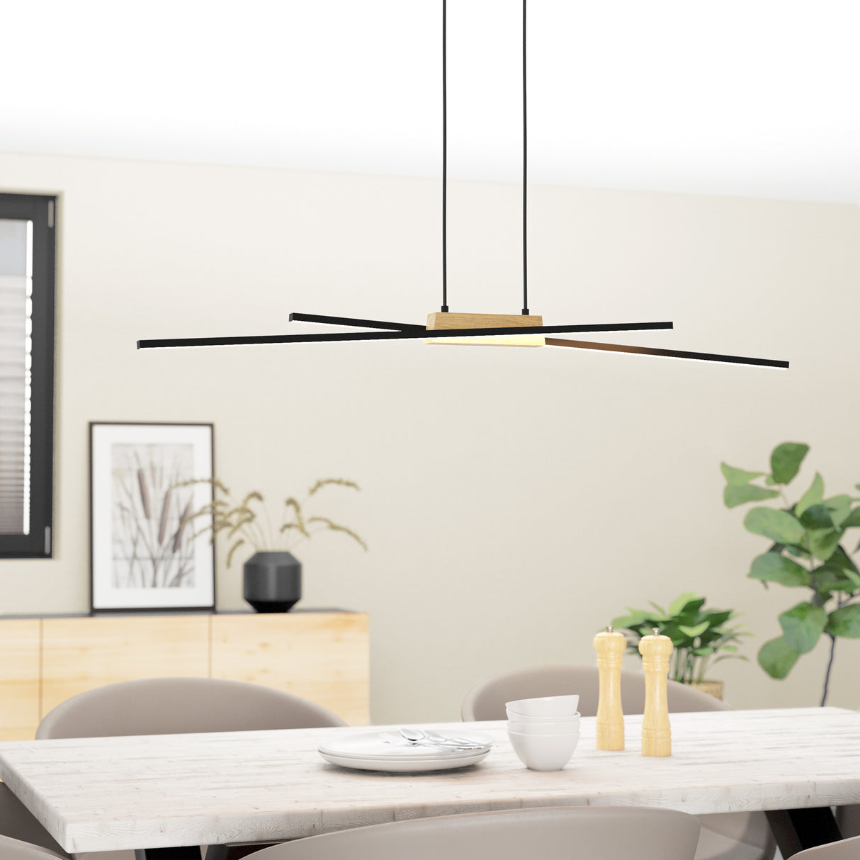 Eglo EU Panagria Modern Wood & Black Metal Pendant Light