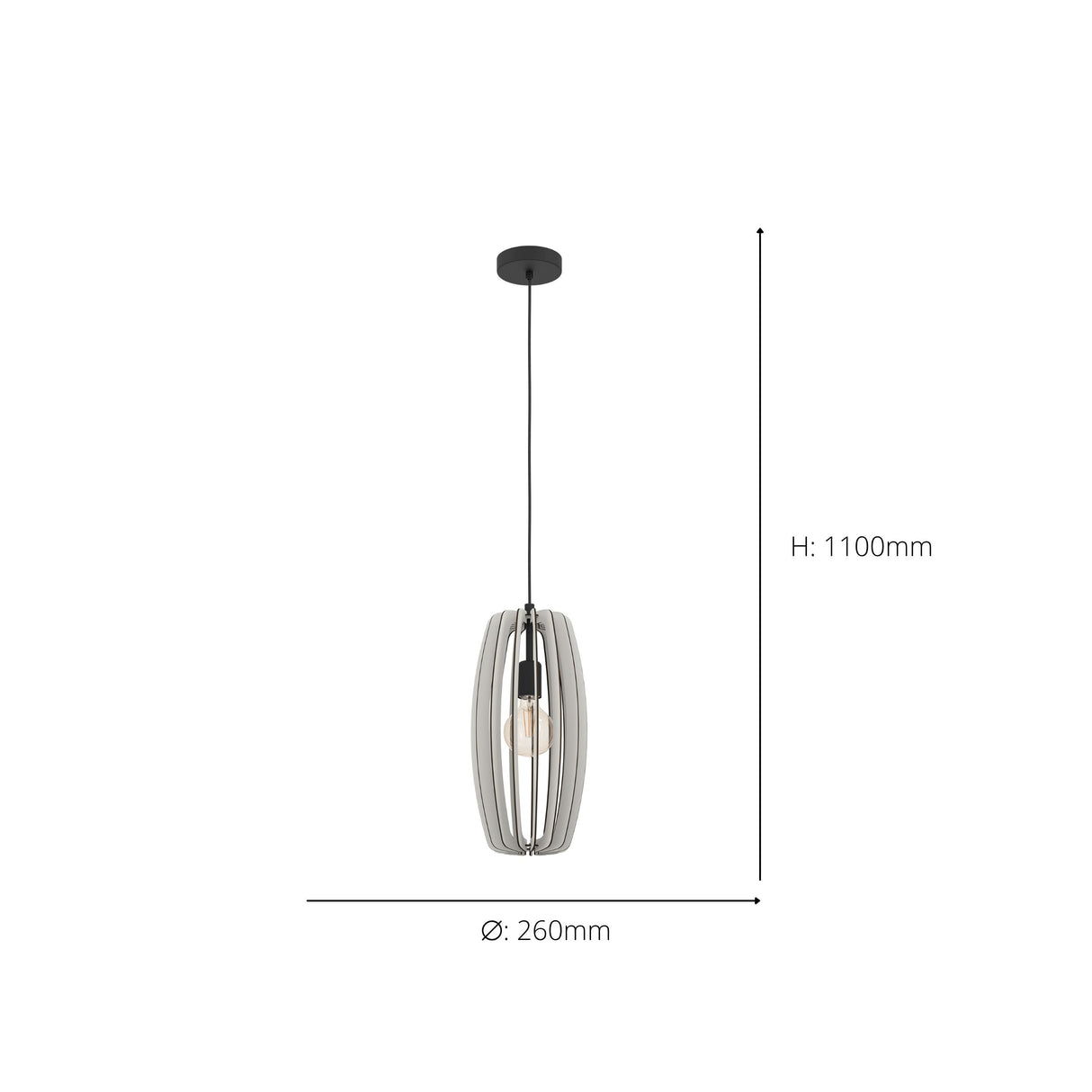 Eglo EU Bajazzara Black Steel & Grey Wood Single Pendant