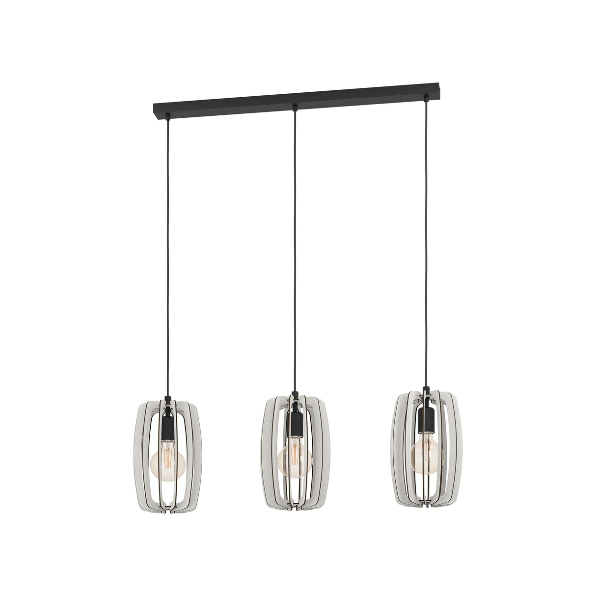 Eglo EU Bajazzara Black Steel & Grey Wood 3-Light Pendant