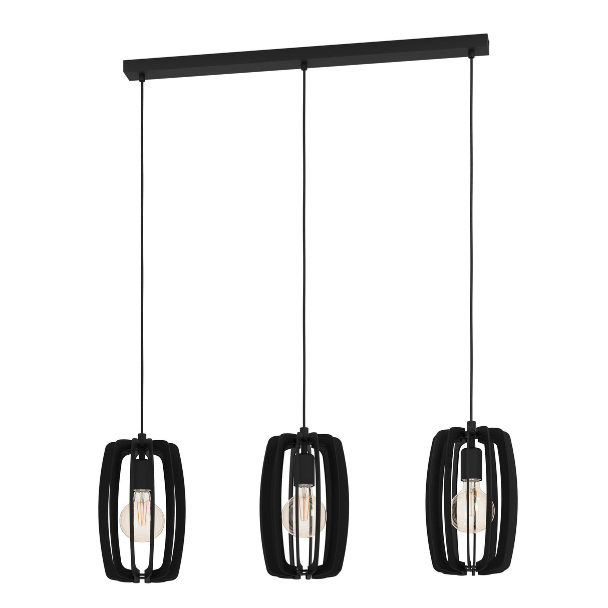 Eglo EU Bajazzara Black Steel & Black Wood 3-Light Pendant