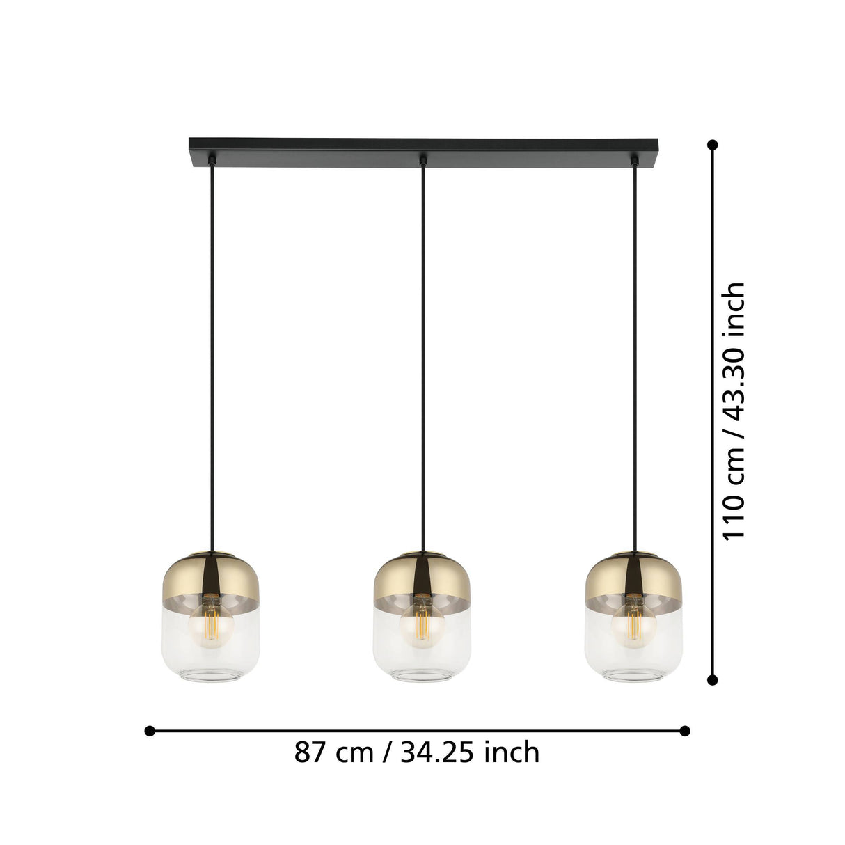 Eglo EU Maryvilla Gold & Clear 3-Light Pendant