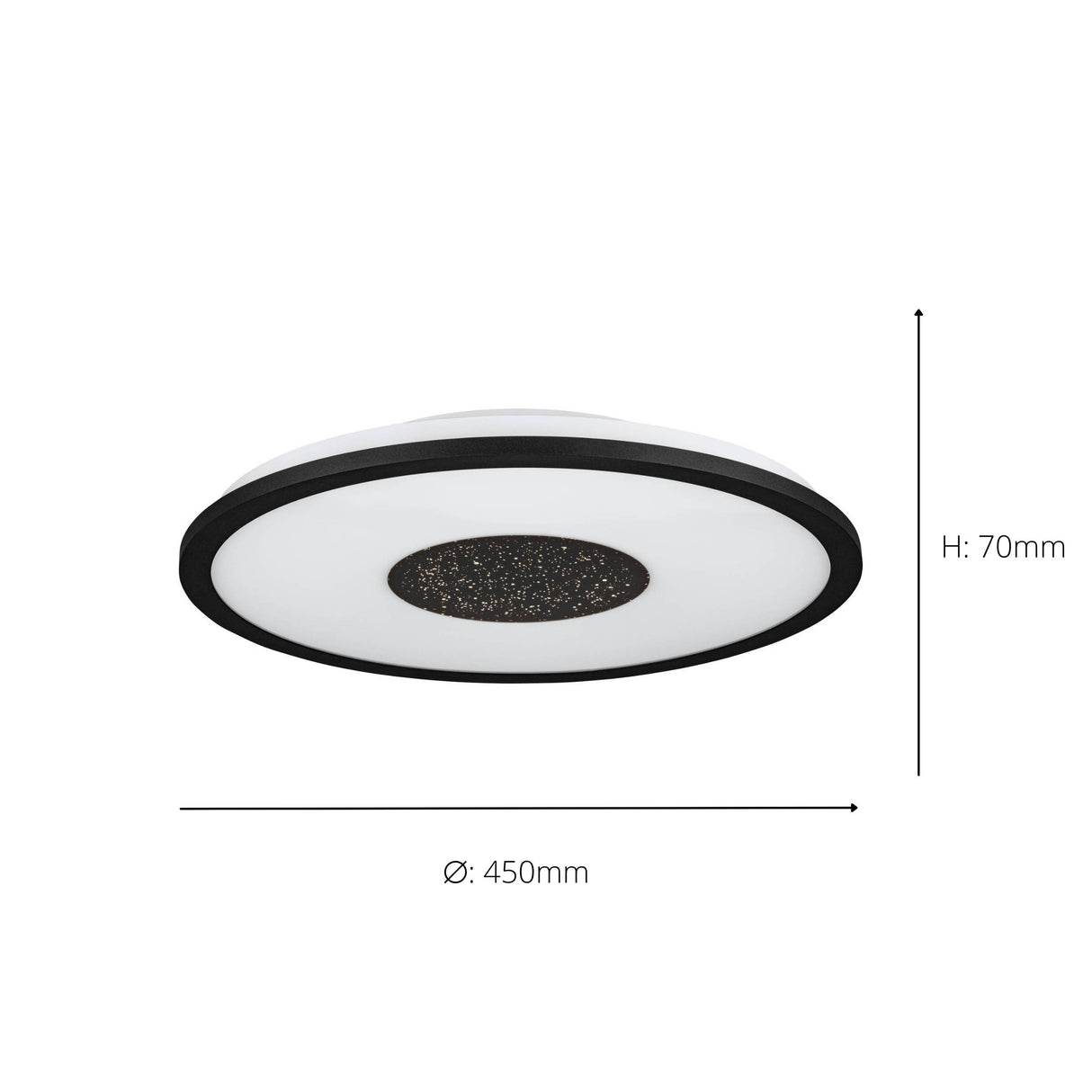 Eglo EU Marmorata LED Ceiling Light Round Black Panel with Night Sky Effect, Warm White 3000K