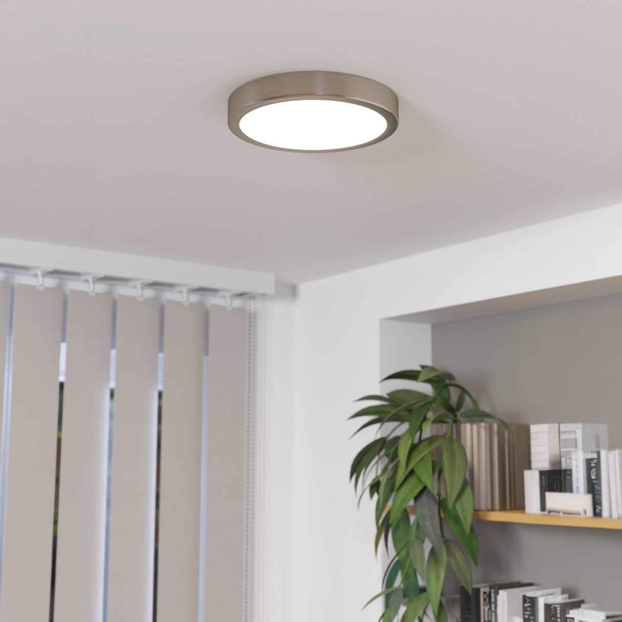 Eglo EU FUEVA?5 LED Surface?Mounted Light – Satin Nickel Steel, Warm White, Dimmable Ultra?Slim Ceiling Light, Indoor Lighting
