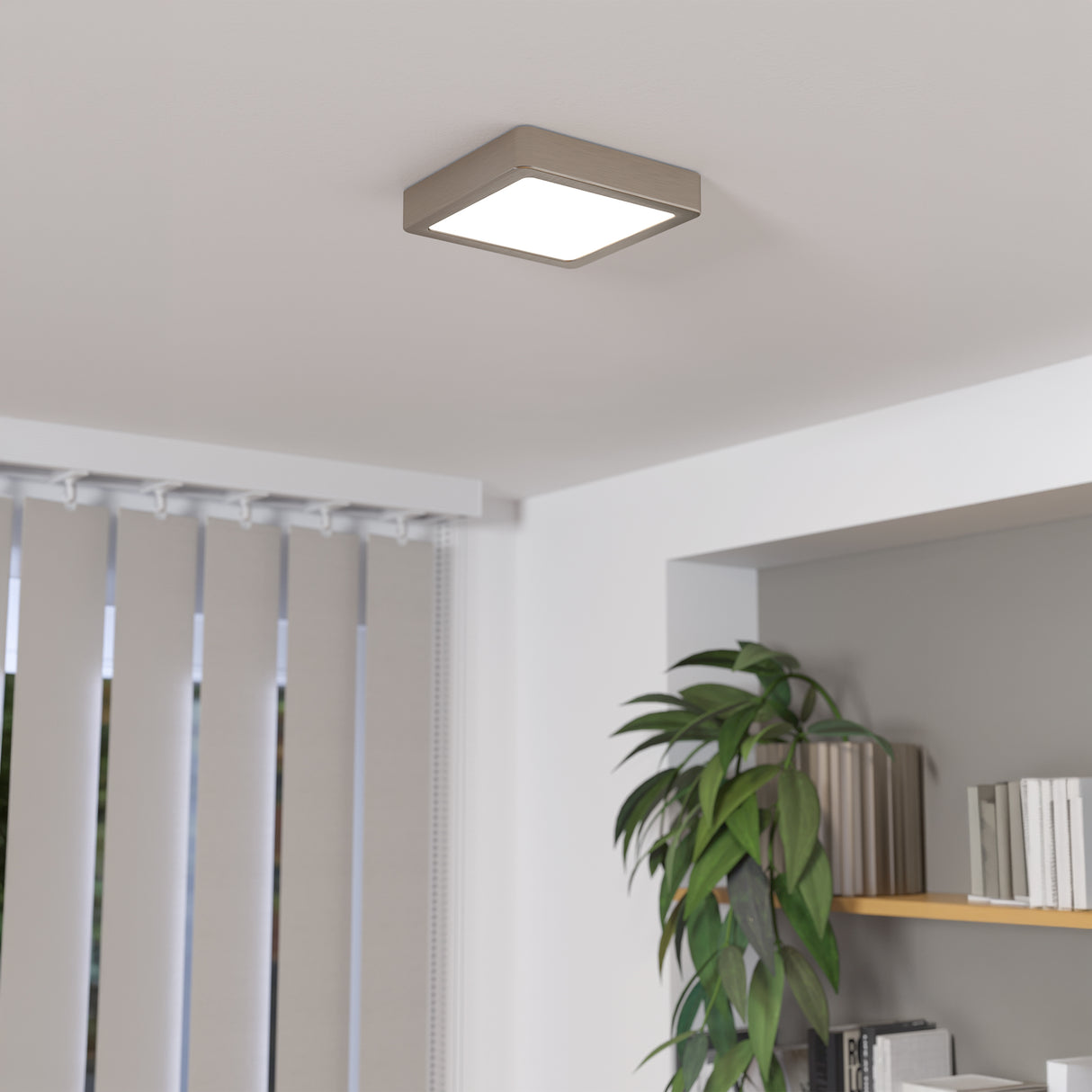 Eglo EU Fueva 5 Satin Nickel LED Square Surface-Mounted Ceiling Light, 16cm, 3000K