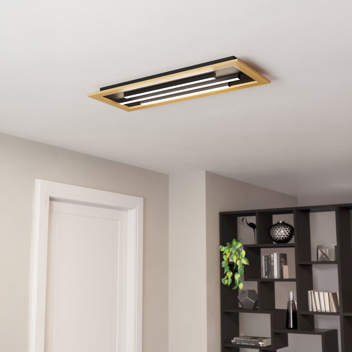 Eglo EU Tirrenara Steel & Wood Black/Brown LED Ceiling Light