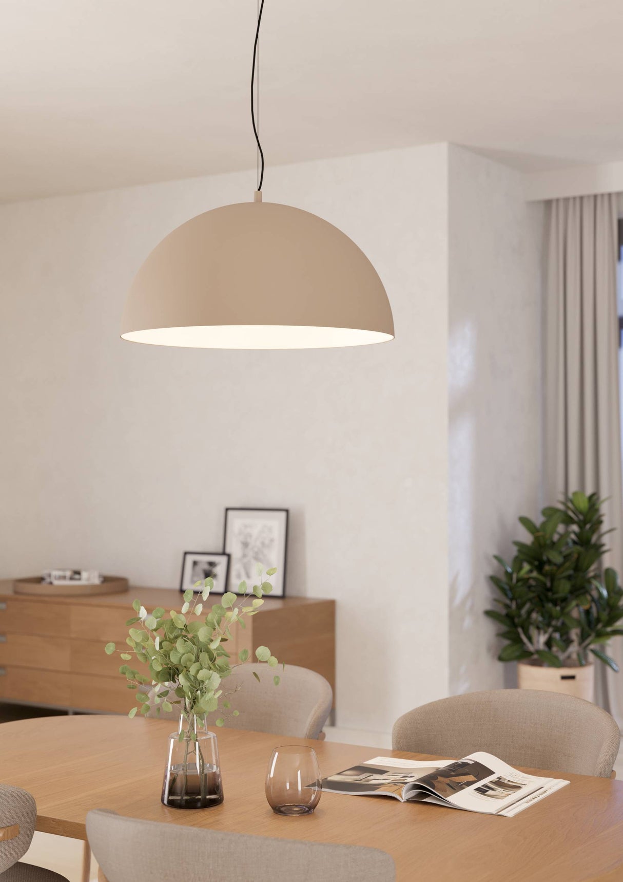 Eglo EU Gaetano 1 Large Sandy & Cream Steel Dome Pendant Light