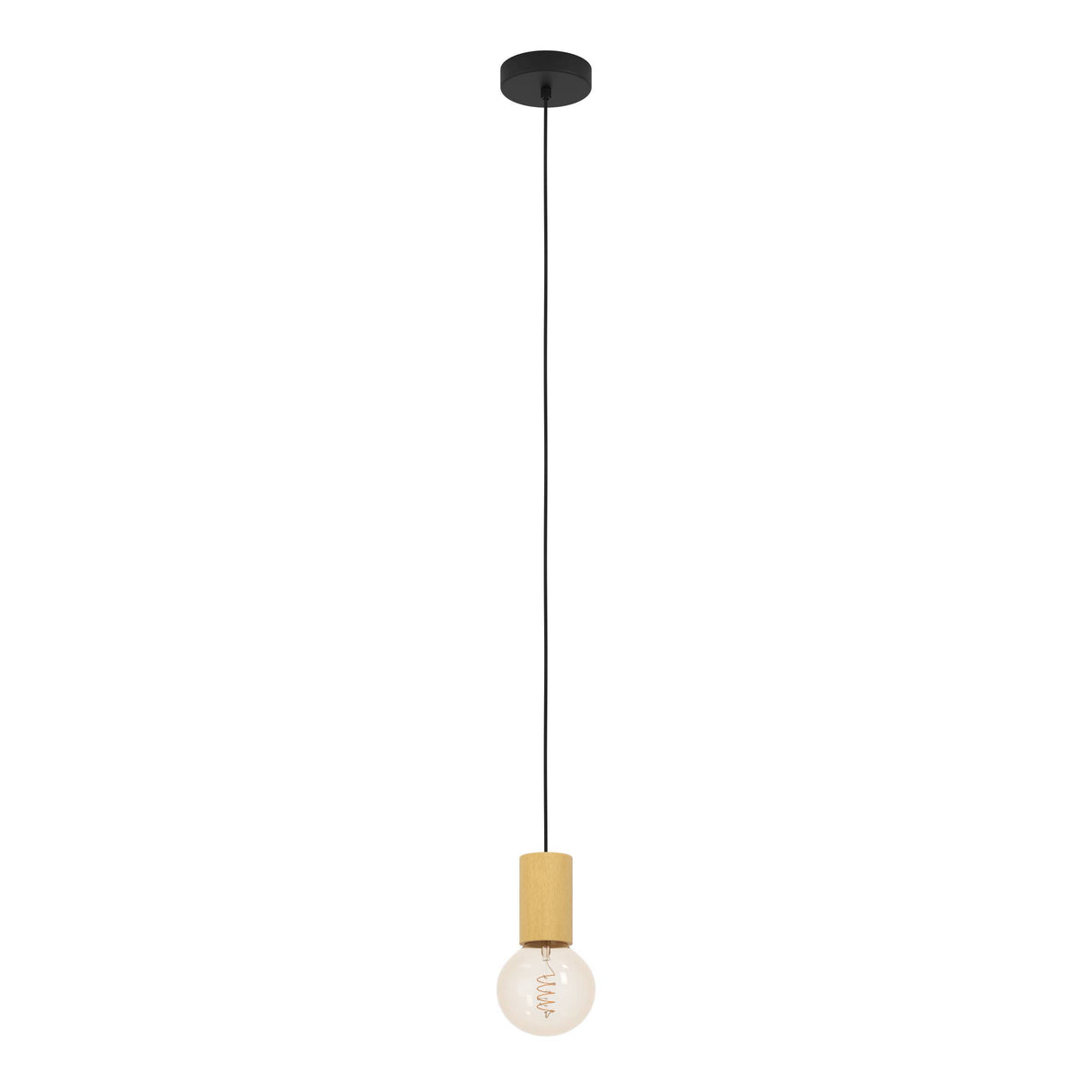 Eglo EU POZUETA?1 Pendant Light – Black & Wood, E27, Slim Modern Design, Indoor Ceiling Lighting