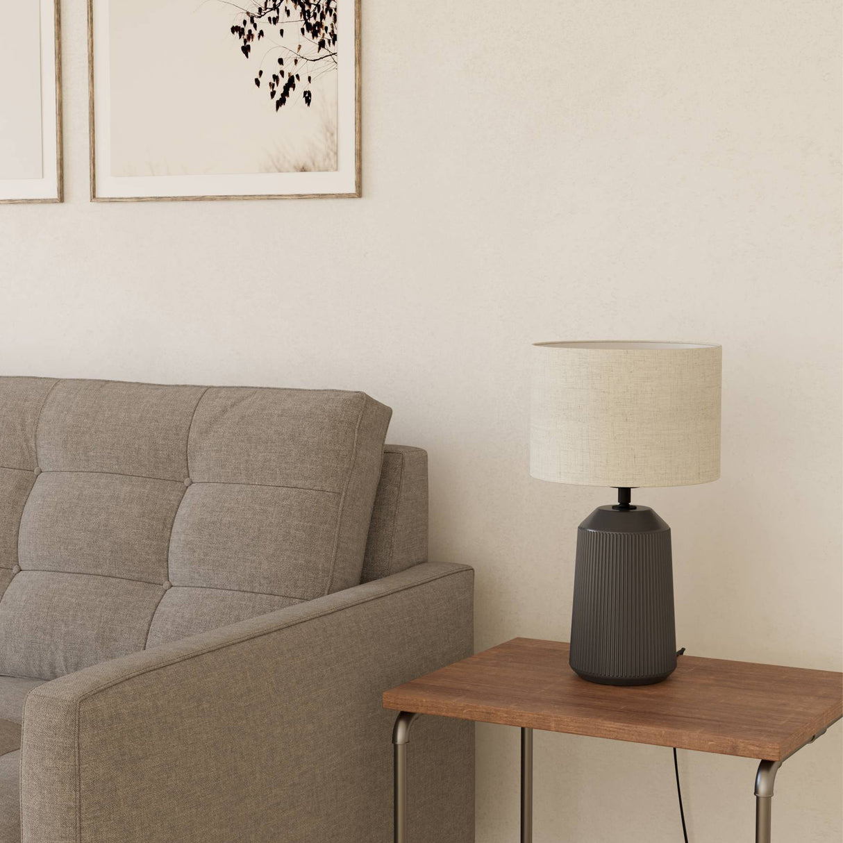 Eglo EU CAPALBIO Table Lamp – Grey Ceramic Base with Natural Linen Shade, E27, Inline Switch, Indoor Lighting