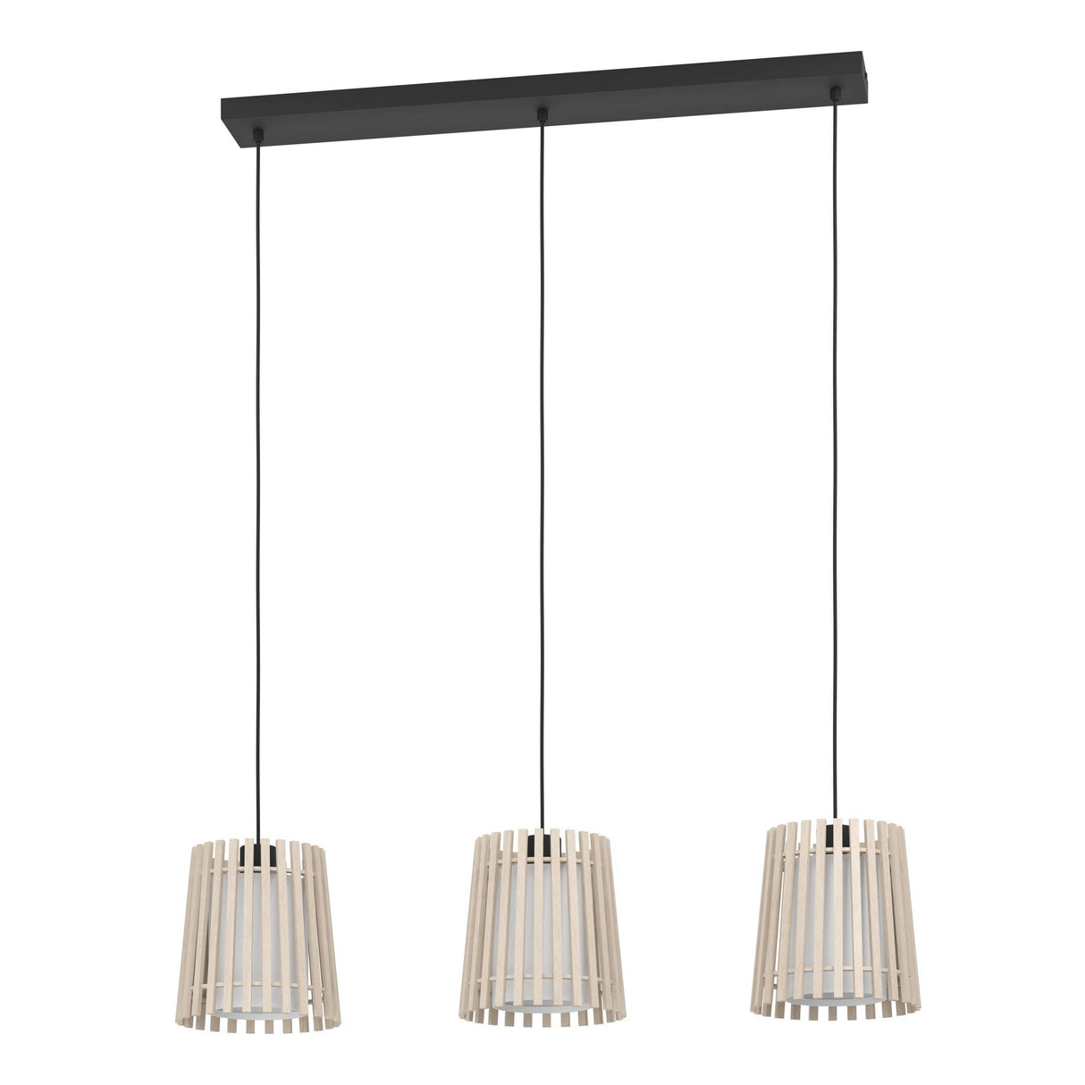 Eglo EU Fattoria Black Steel & Natural Wood Contemporary 3-Light Pendant