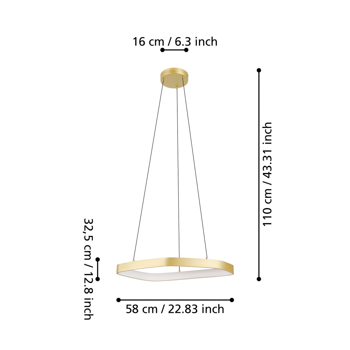 Eglo EU VALLEROSA LED Pendant Light – 580mm Brushed Brass, Warm White, Dimmable