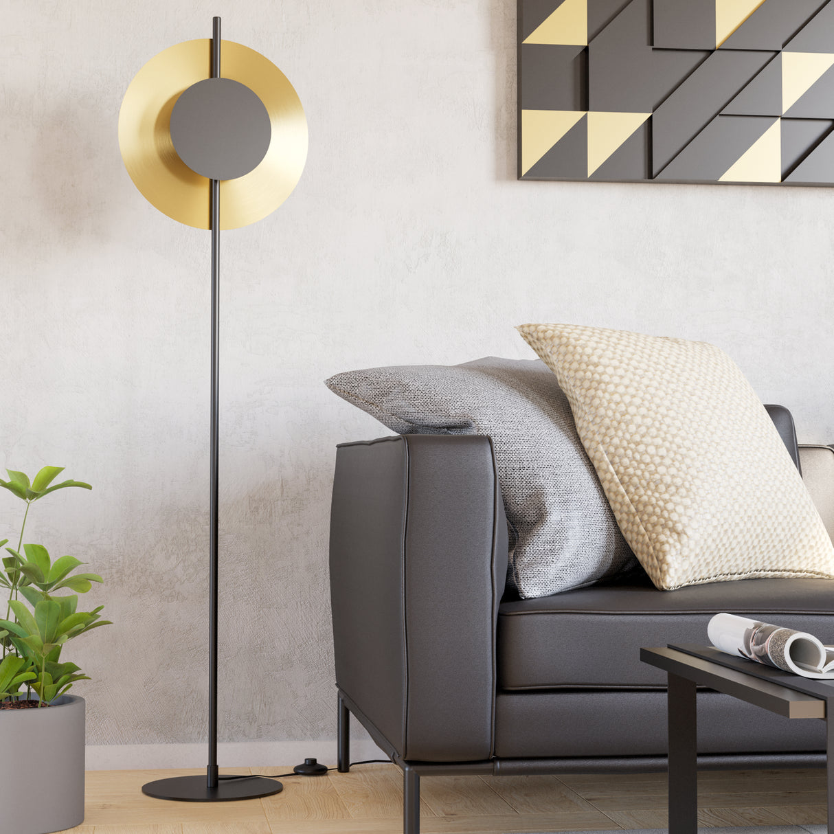 Eglo EU Tocina Black & Brushed Brass LED Modern Floor Lamp
