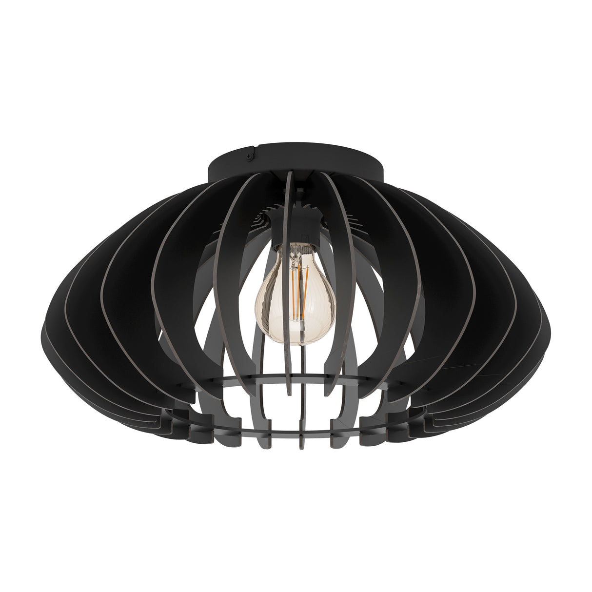 Eglo EU COSSANO?3 Ceiling Light – Black Steel with Wooden Slatted Shade, E27, Indoor Lighting