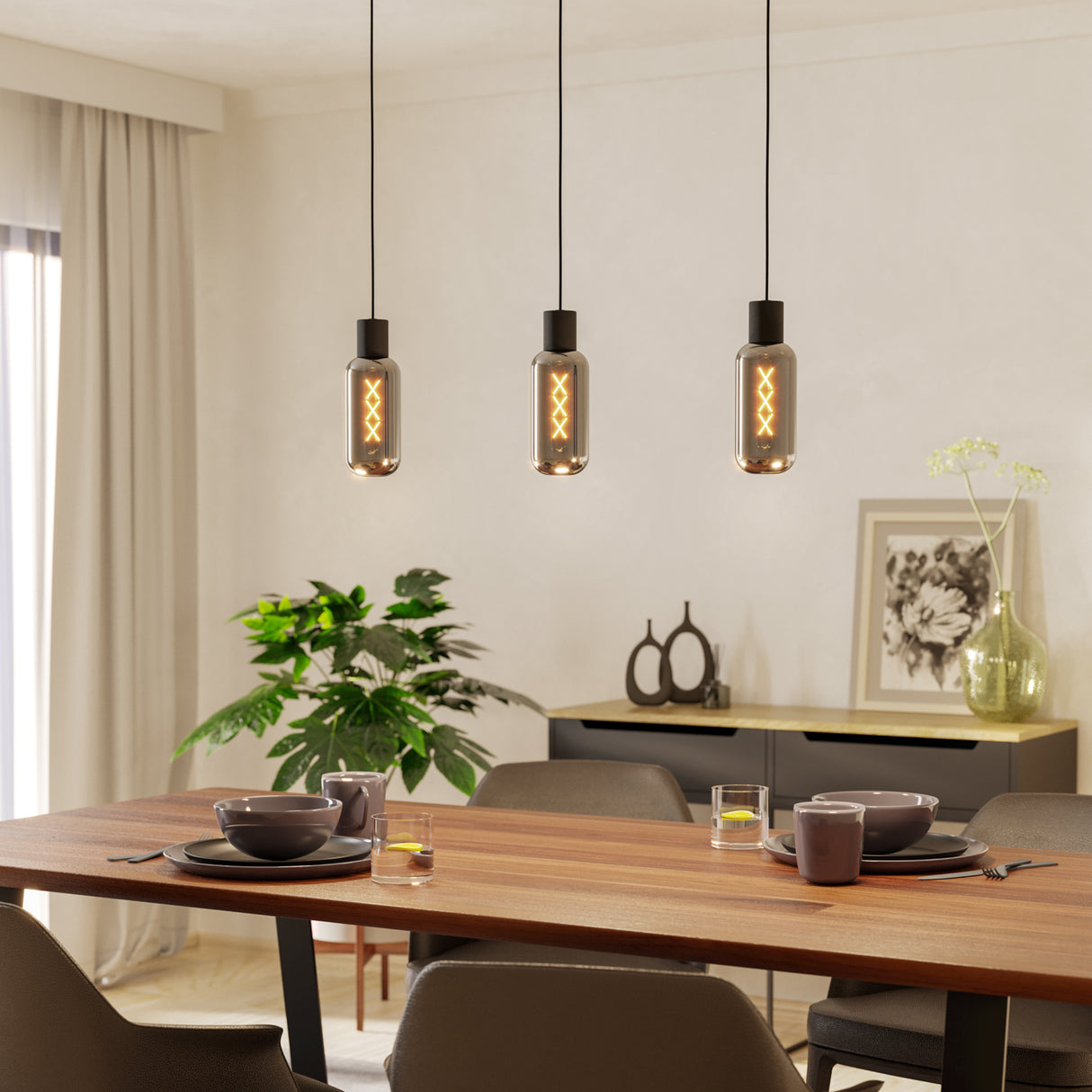 Eglo EU Maione Black Steel & Glass Modern Bar 3-Light Pendant