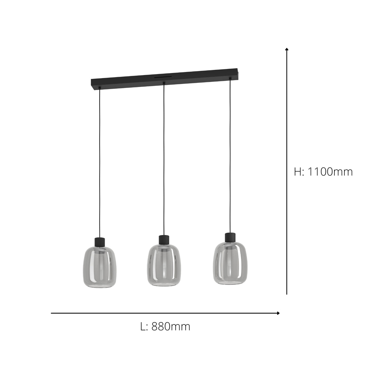 Eglo EU Molochio-Z Smart Control Vaporised Glass Black 3-Light Pendant