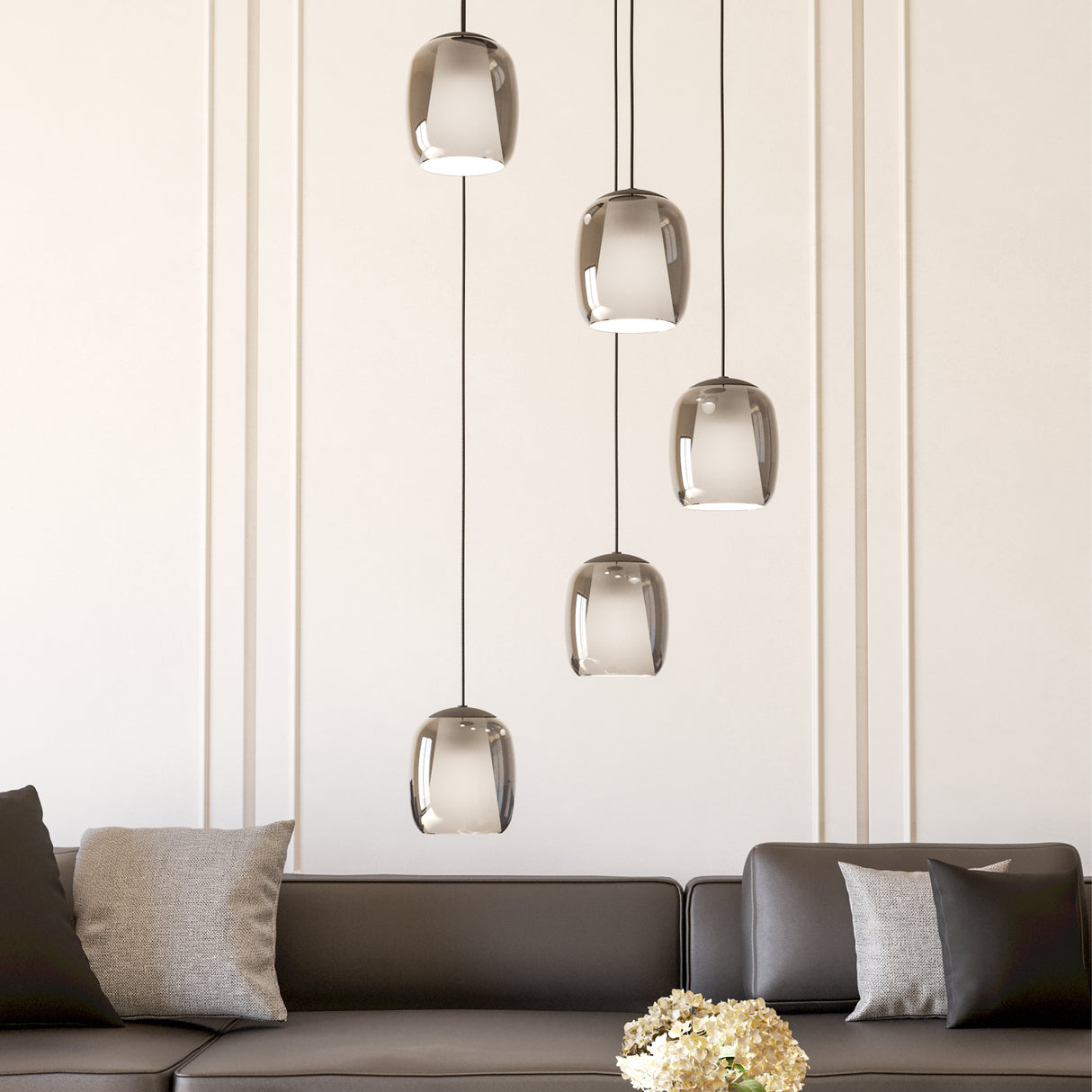 Eglo EU CIAMPINO Pendant Light – Black Steel with Smoked Grey Glass Shade, E27 Fitting, 540mm Indoor Pendant