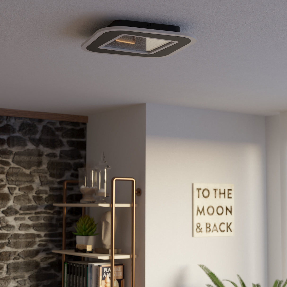 Eglo EU MACCHIONI LED Ceiling Light – Black & White Crystal?Effect Panel, Tuneable White, Remote Control, 2360?lm