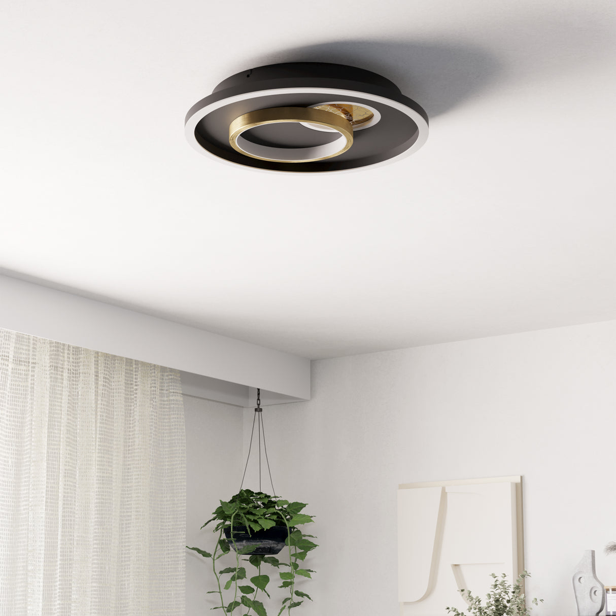 Eglo EU TIRIOLO LED Wall or Ceiling Light – Black & Gold Finish, Dual Light Output, 2850?lm, Indoor Lighting