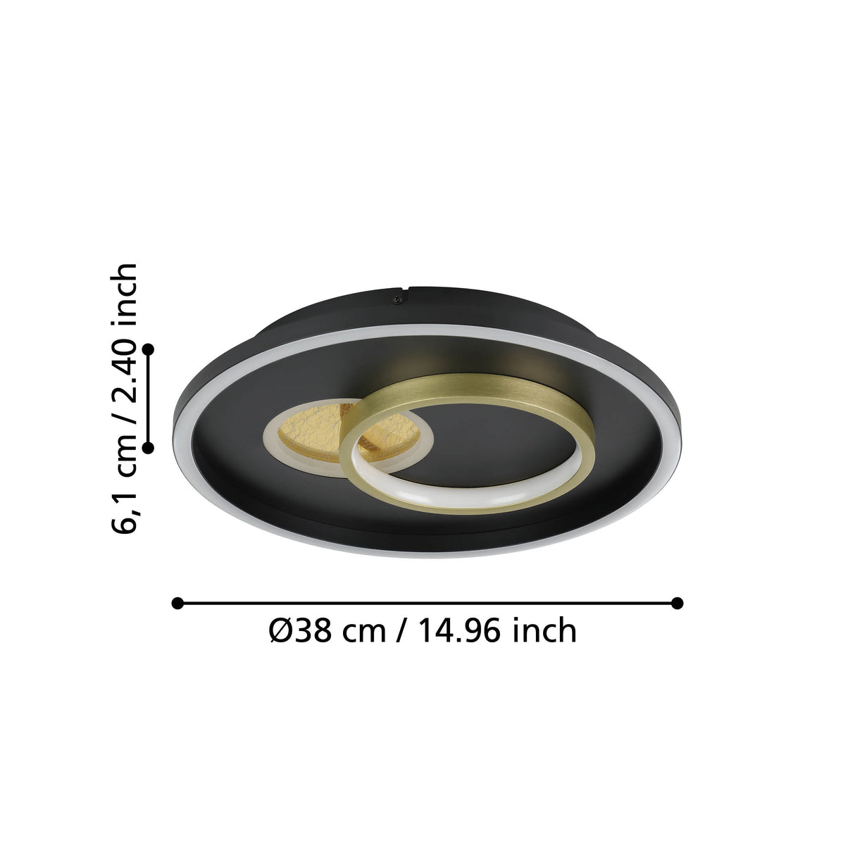 Eglo EU TIRIOLO LED Wall or Ceiling Light – Black & Gold Finish, Dual Light Output, 2850?lm, Indoor Lighting