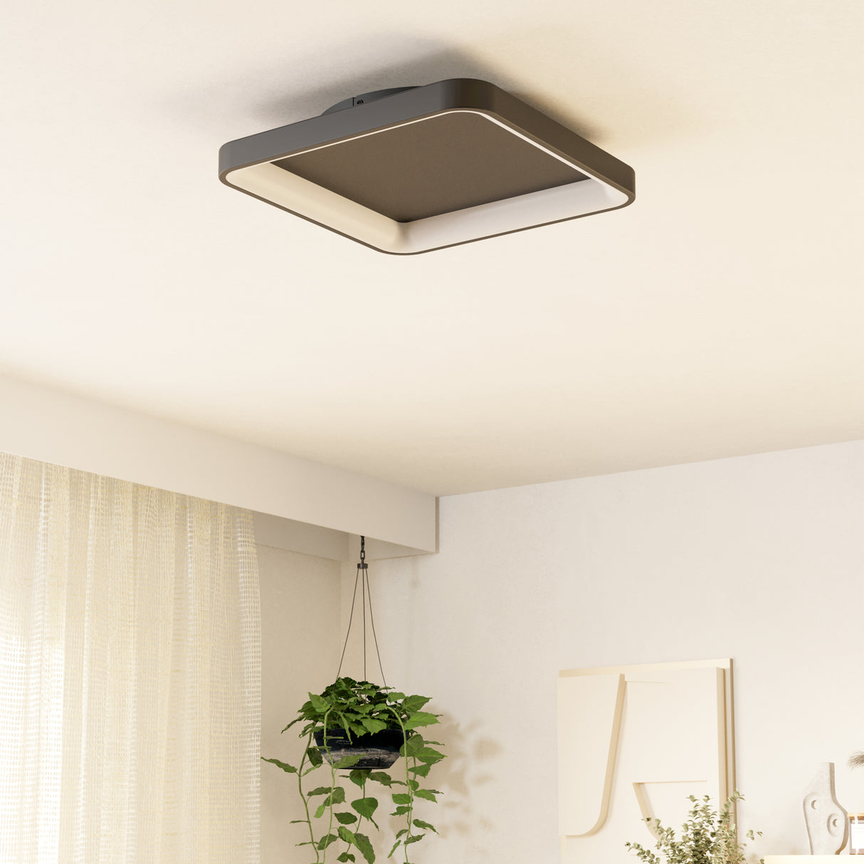 Eglo EU Loretello Steel LED Modern Ceiling Light, Black Square 35cm