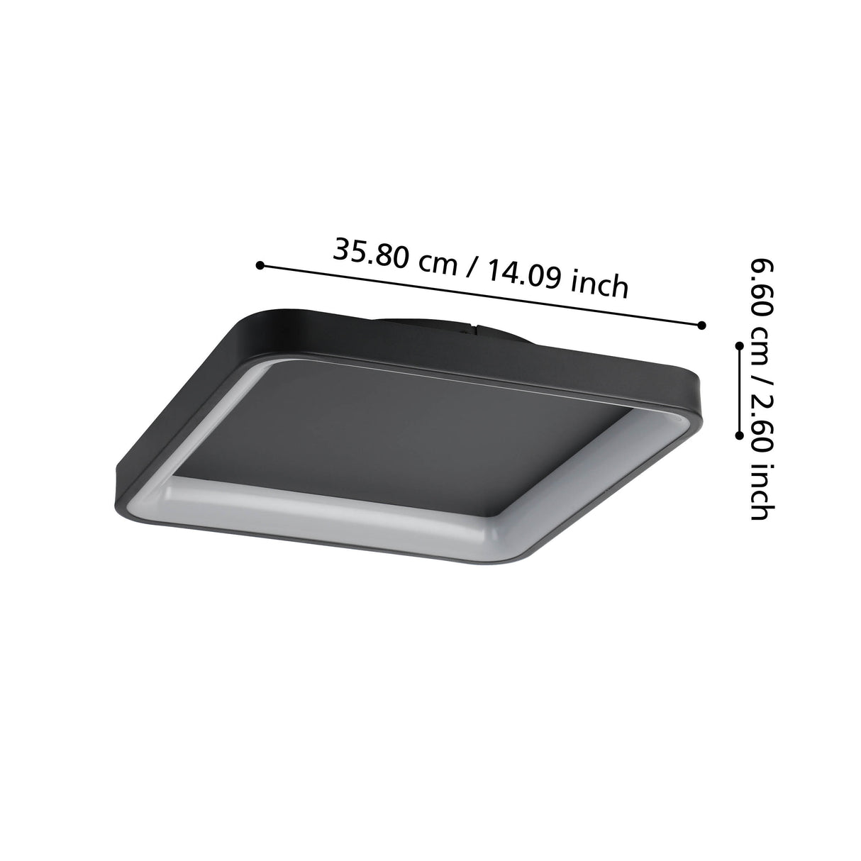 Eglo EU Loretello Steel LED Modern Ceiling Light, Black Square 35cm