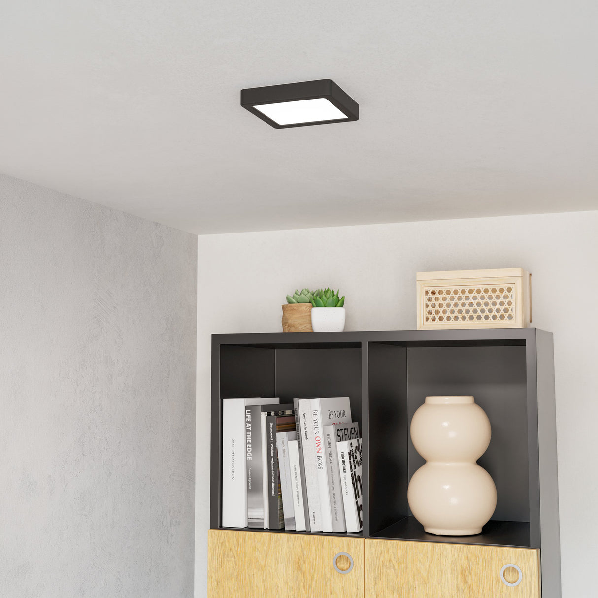 Eglo EU Fueva 6 Black LED Square Surface-Mounted Ceiling Light, 15cm