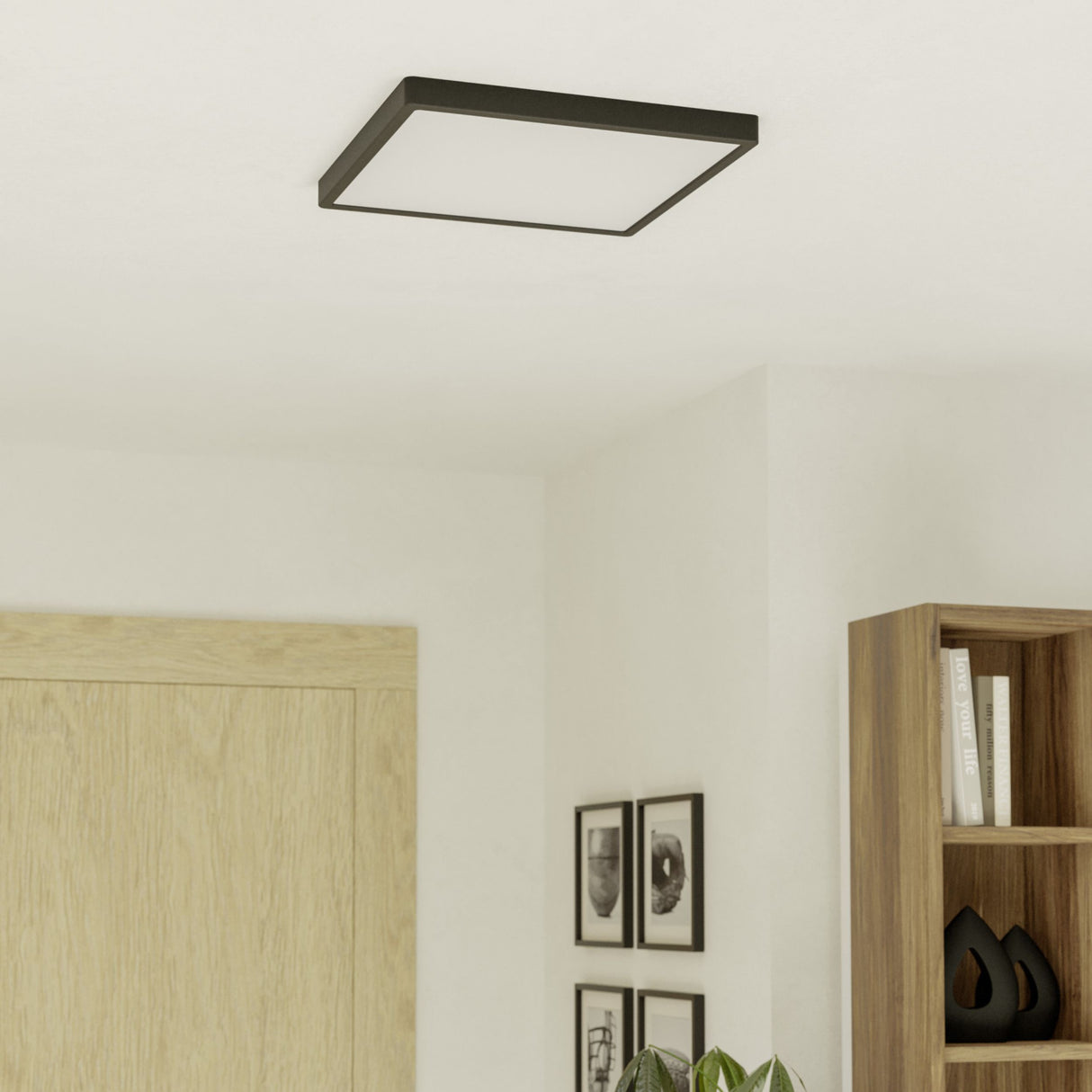 Eglo EU Fueva 6 Black LED Square Ceiling Light, 39cm