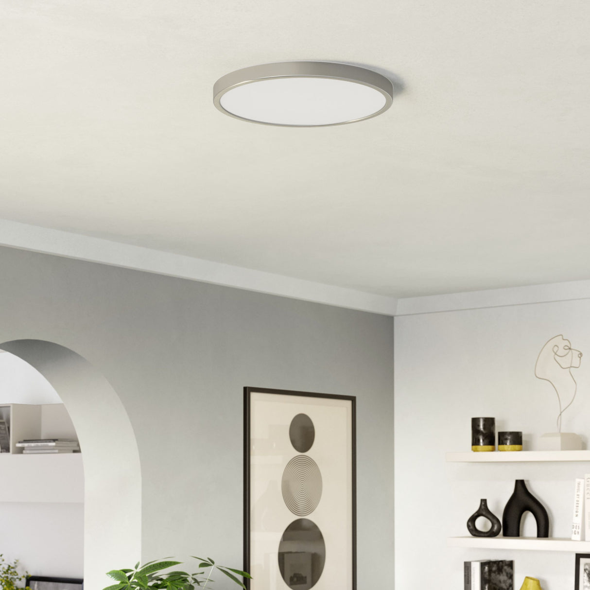 Eglo EU Fueva 6 Satin Nickel LED Round Ceiling Light, 38.9cm
