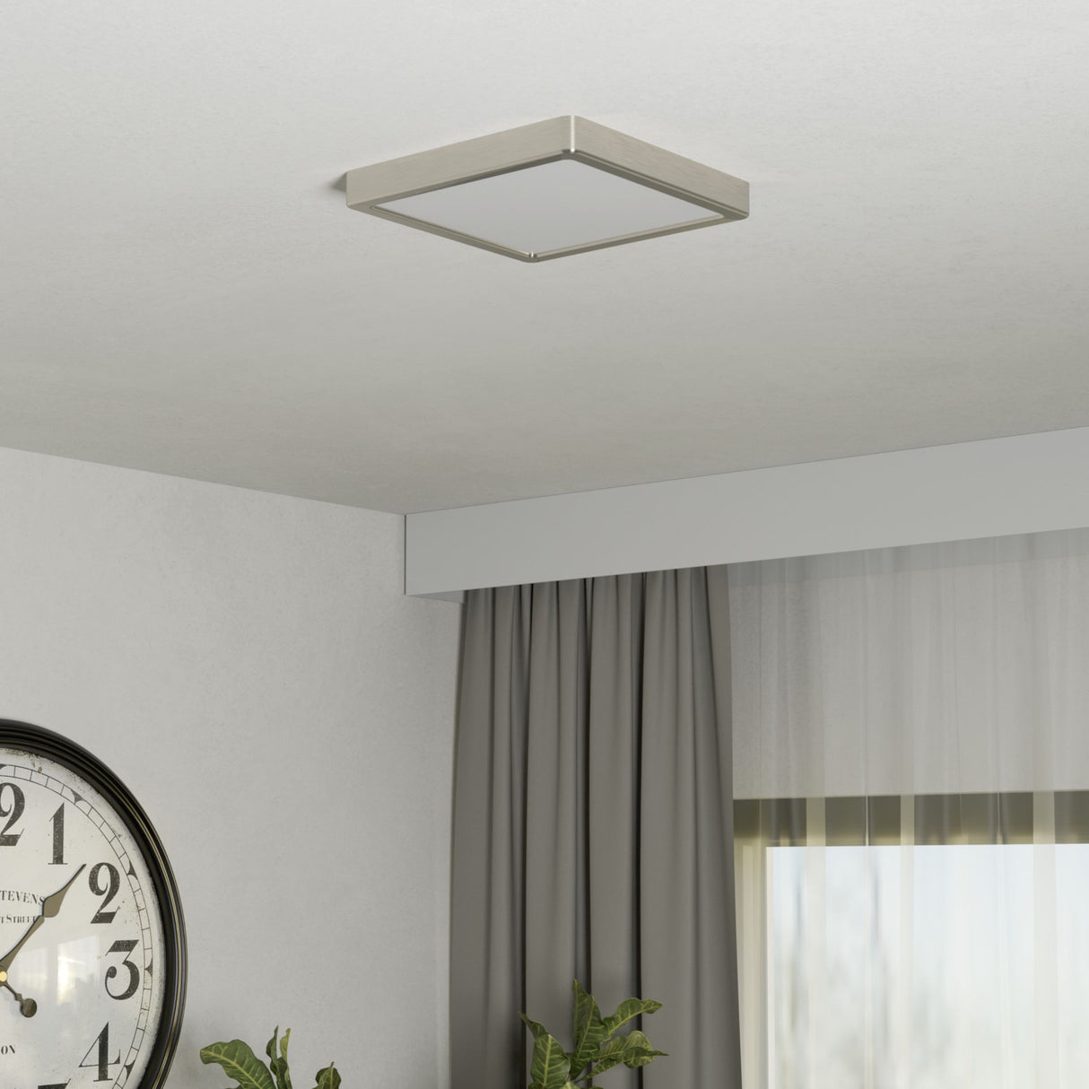 Eglo EU Fueva 6 Satin Nickel LED Square Ceiling Light, 22cm