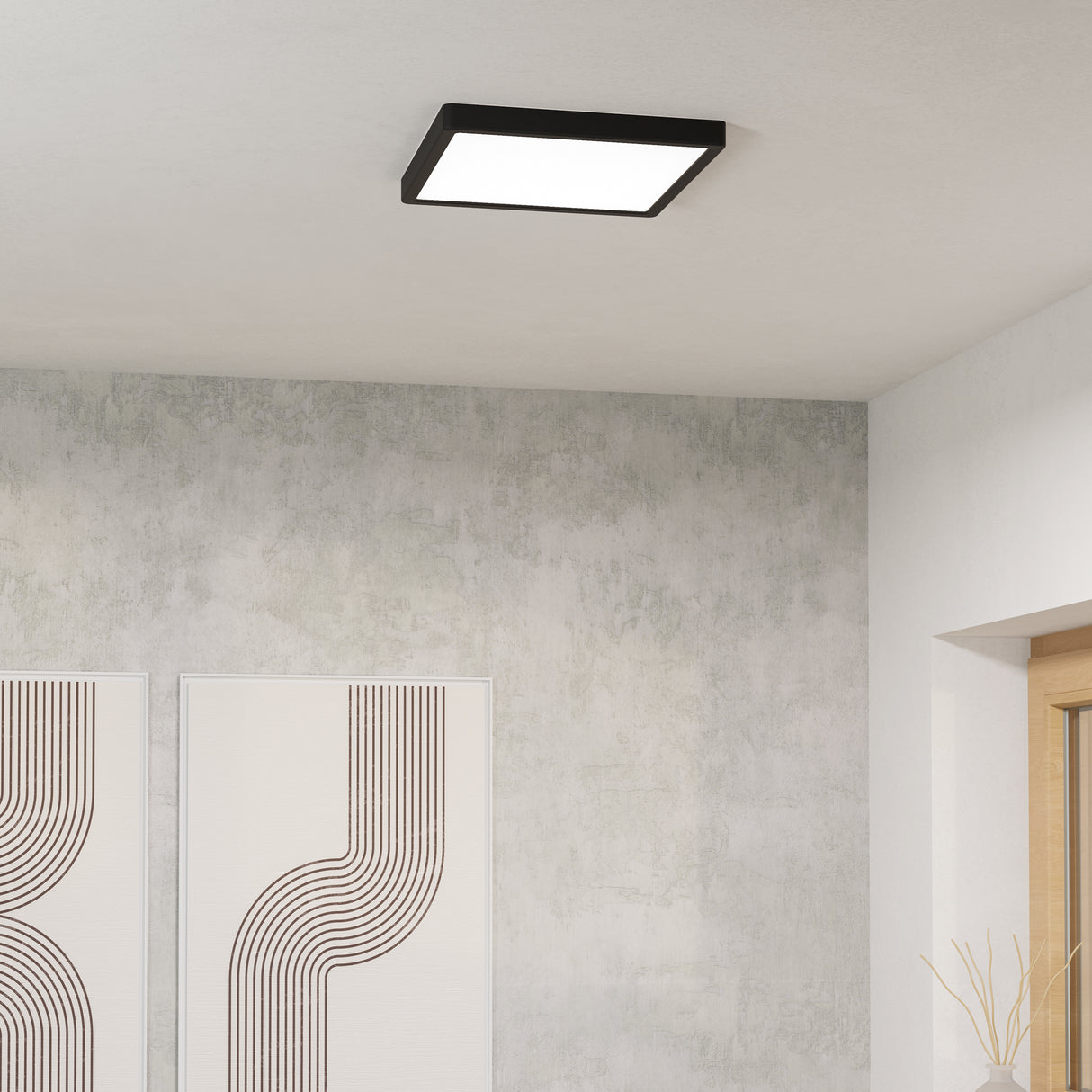 Eglo EU Fueva 6-Z Smart Control RGB IP44 Plastic Square Ceiling Light, 29.5cm Black