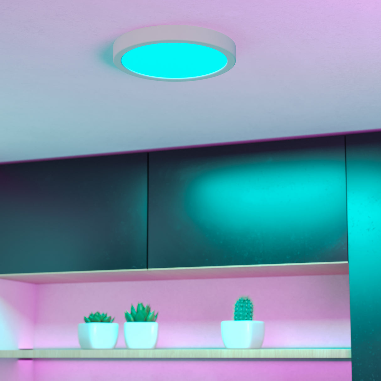 Eglo EU Fueva 6-Z Smart Control RGB IP44 Plastic Round Ceiling Light, 21.1cm White