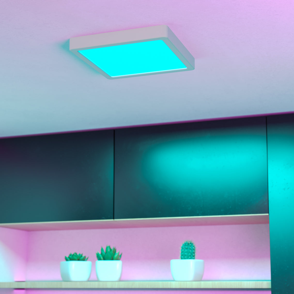 Eglo EU Fueva 6-Z Smart Control RGB IP44 Plastic Square Ceiling Light, 22cm White