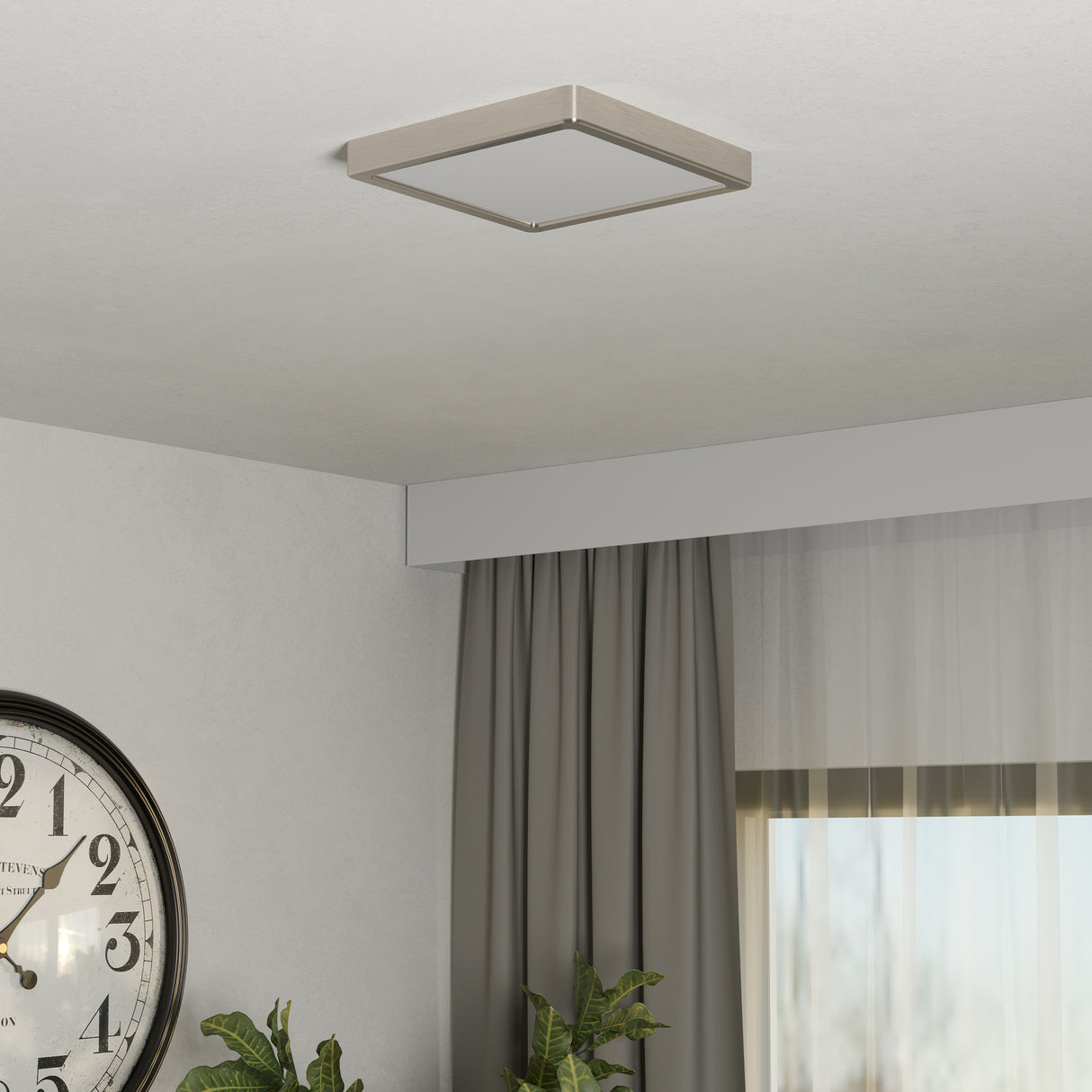 Eglo EU Fueva 6-Z Smart Control RGB IP44 Plastic Square Ceiling Light, 22cm Satin Nickel