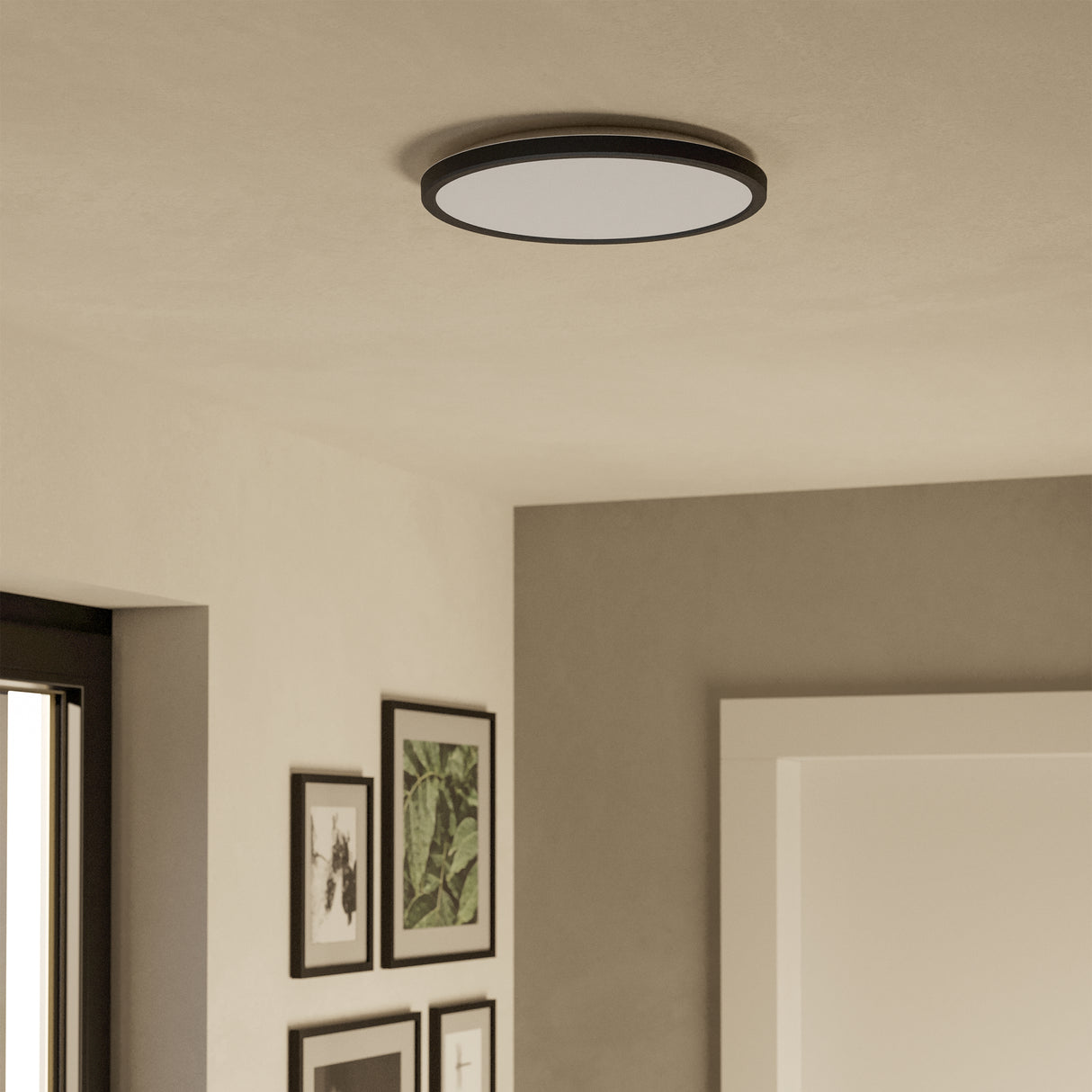 Eglo EU Rovito Black Round Plastic LED Ceiling Light, 30cm