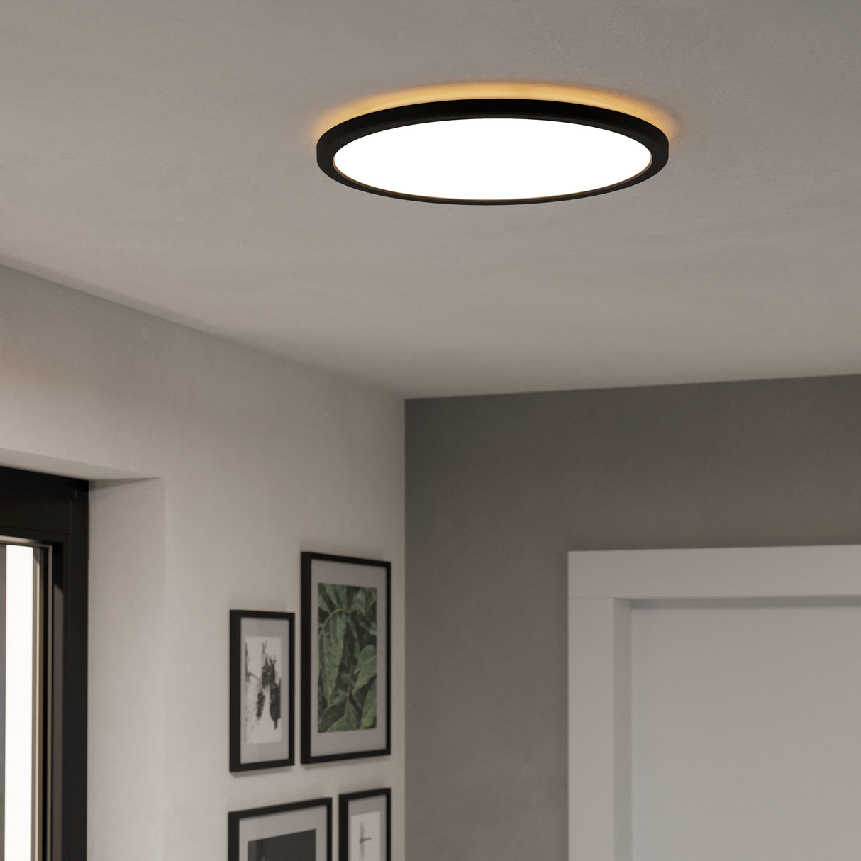 Eglo EU Rovito Black Round Plastic LED Tricolour Ceiling Light, 38.9cm