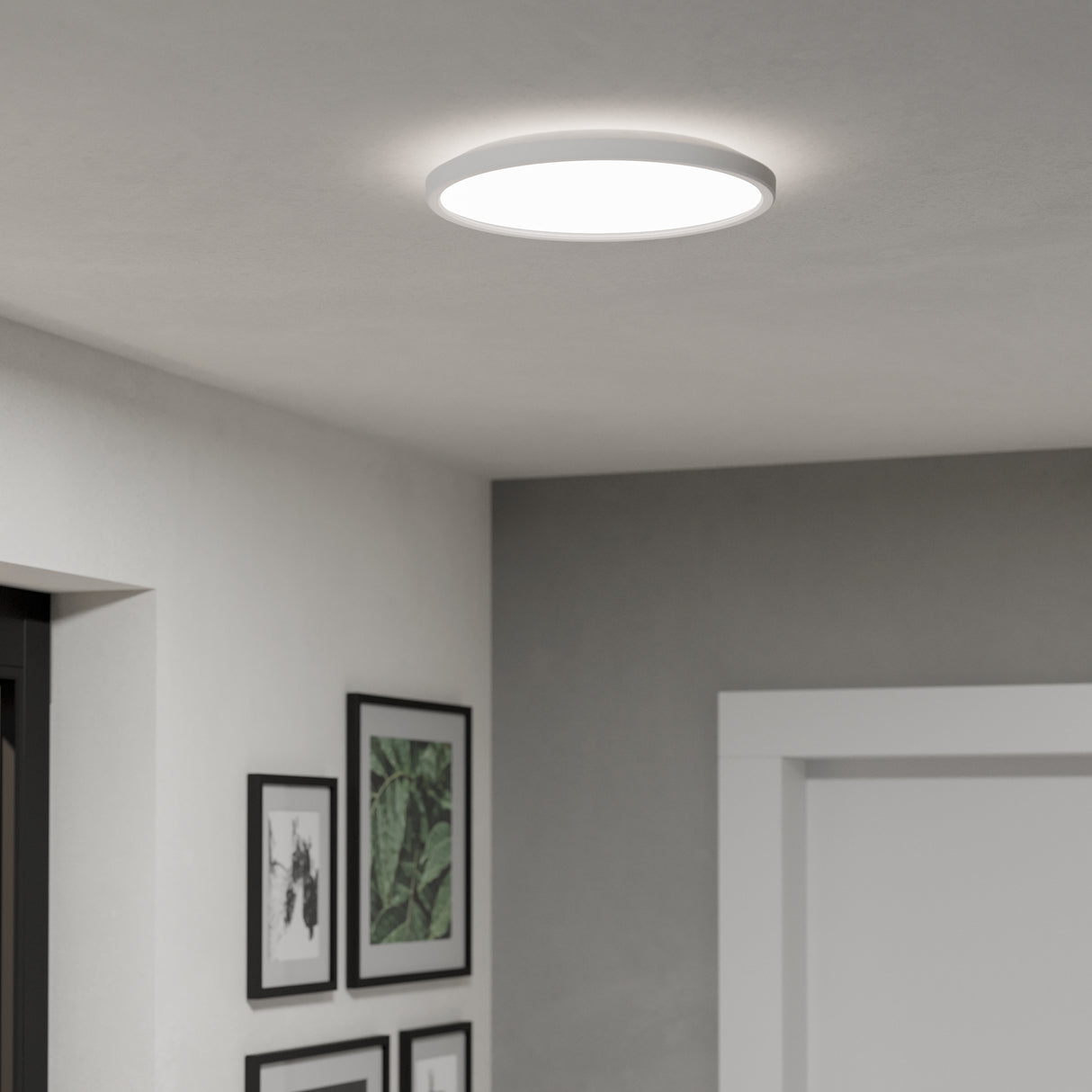 Eglo EU Rovito White Roundr Plastic LED Tricolour Ceiling Light, 30cm