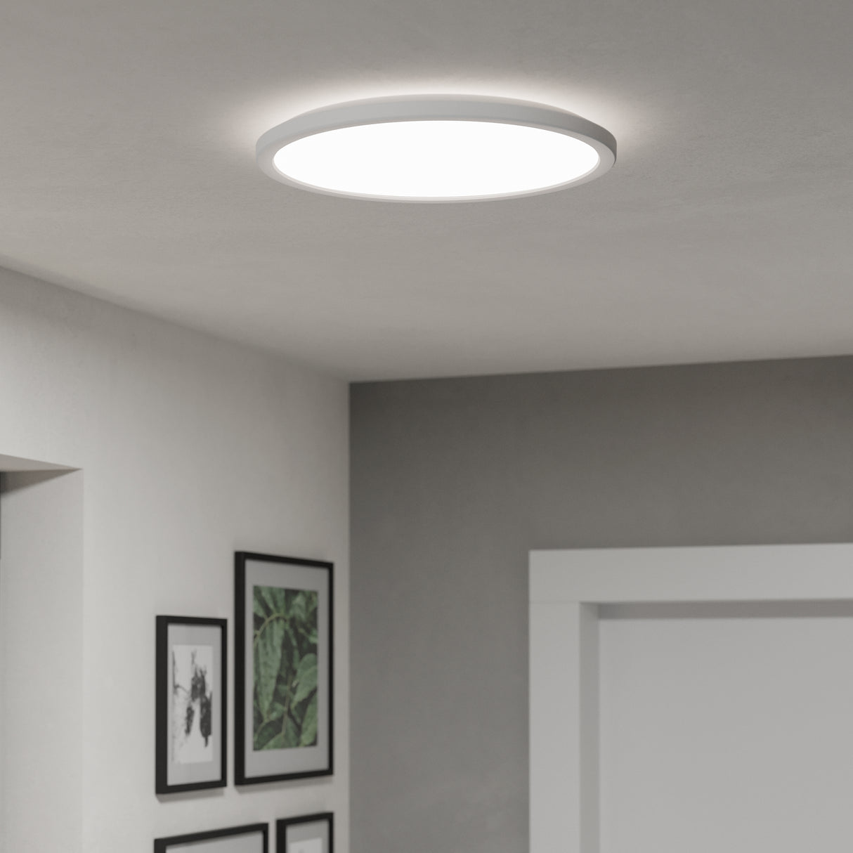Eglo EU Rovito White Round Plastic LED Tricolour Ceiling Light, 38.9cm