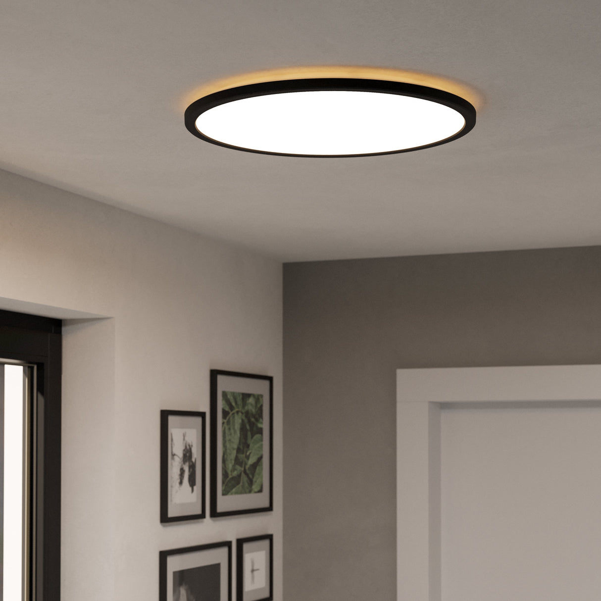 Eglo EU Rovito-Z Smart Control Black Square Plastic LED Ceiling Light, 50cm