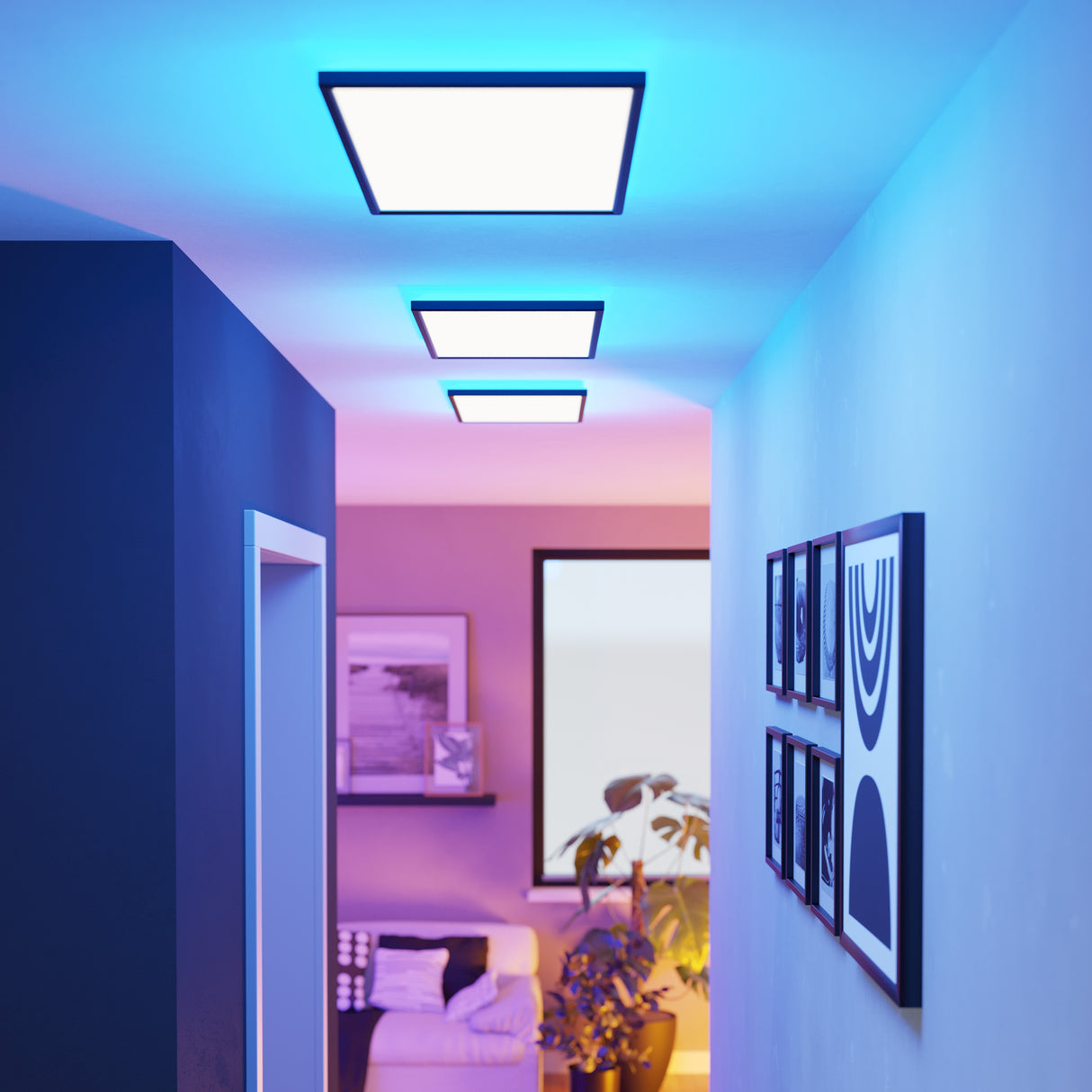 Eglo EU Rovito-Z Smart Control Black Rectangular Plastic LED Ceiling Light, 57cm