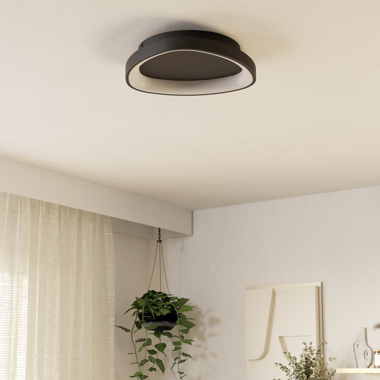 Eglo EU Loretello Steel LED Modern Ceiling Light, Black 35cm