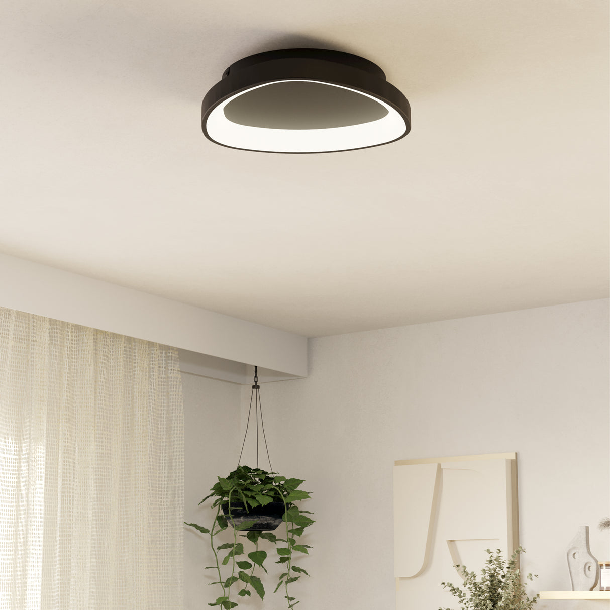Eglo EU Loretello Steel LED Modern Ceiling Light, Black 35cm