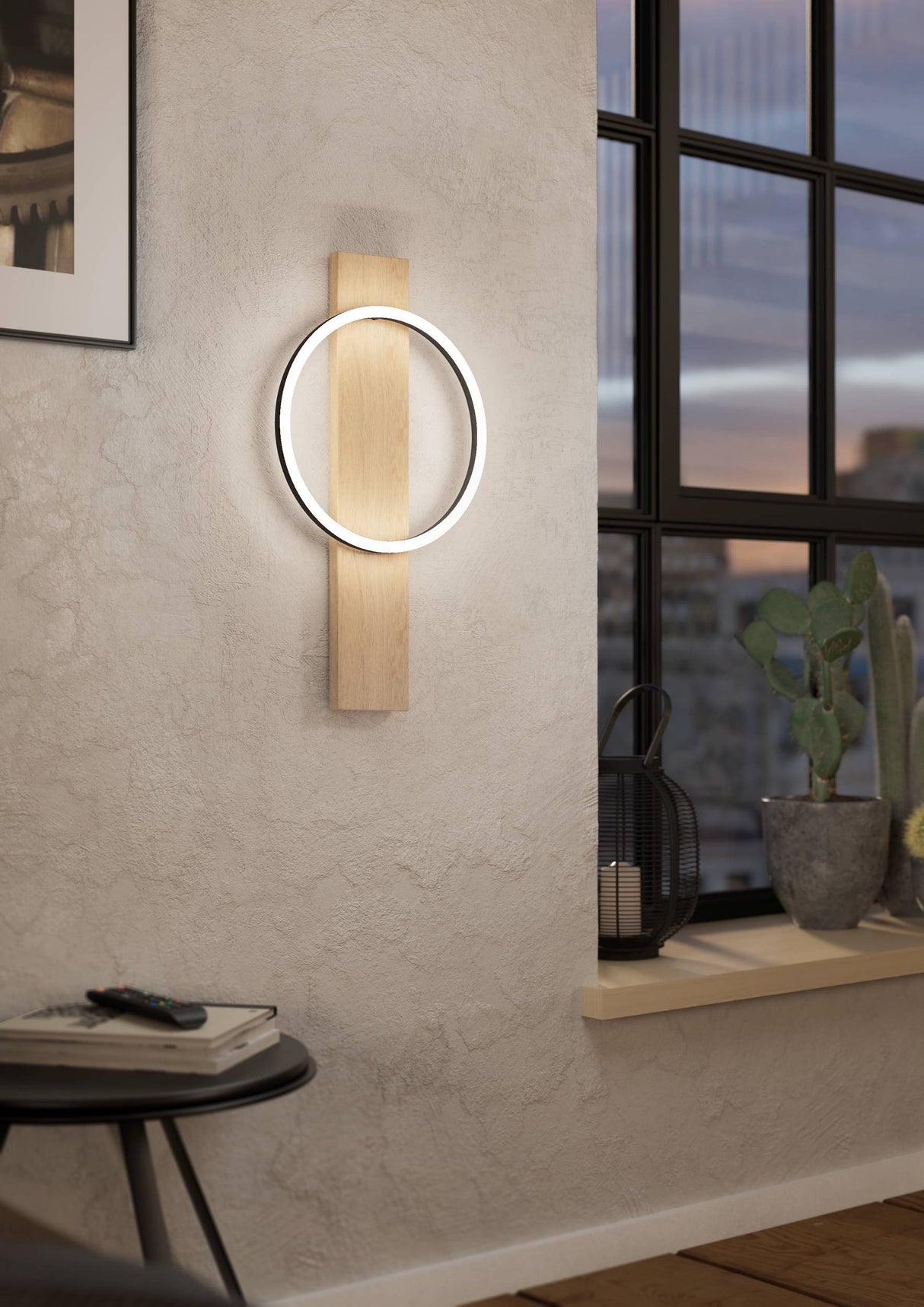 Eglo EU Boyal Wood Black Single Frame LED Wall Light
