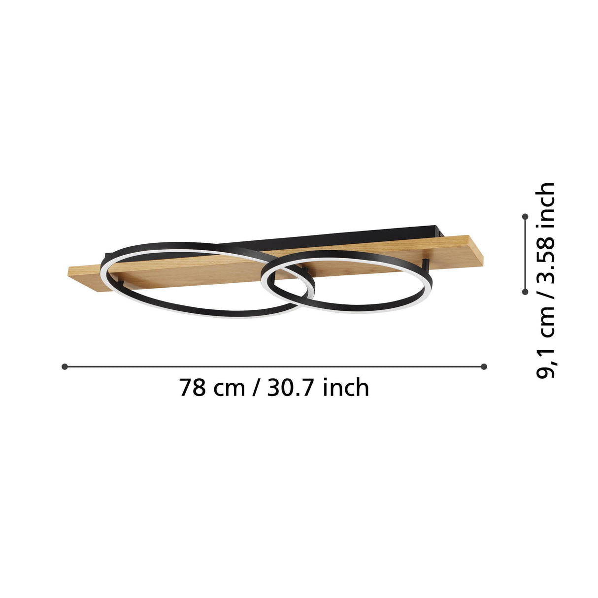 Eglo EU Boyal Ceiling Light Wood Black 2 Frame LED Ceiling Light with Intersecting Frames and White Wood