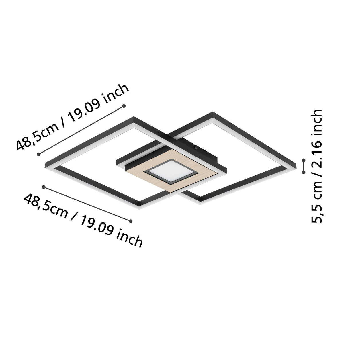 Eglo EU Marinello Metal & Wood, Black/Brown LED Ceiling Light, Square