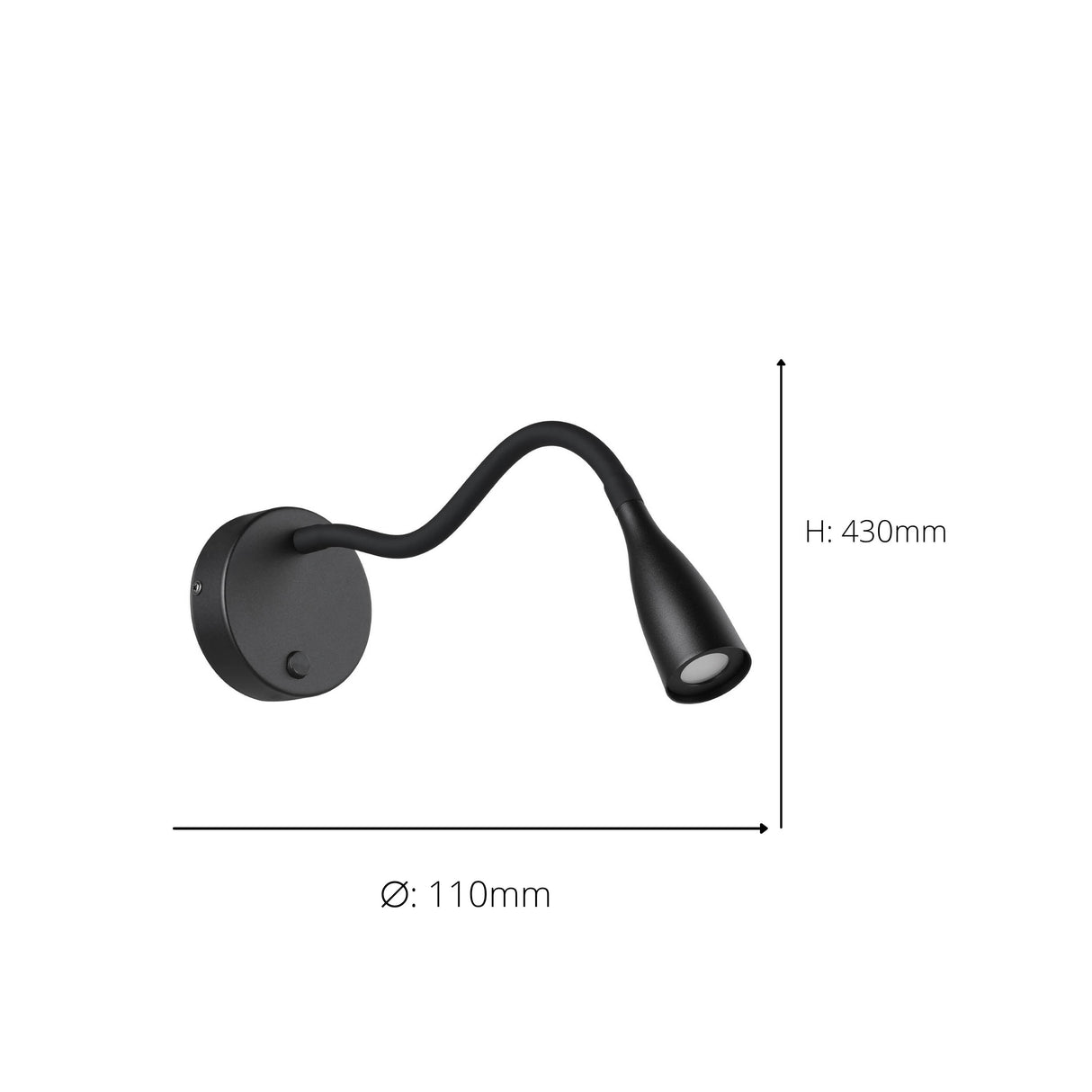 Eglo EU Olivandino LED Wall Light Matte Black Steel with Flexible Reading Arm, Warm White 3000K