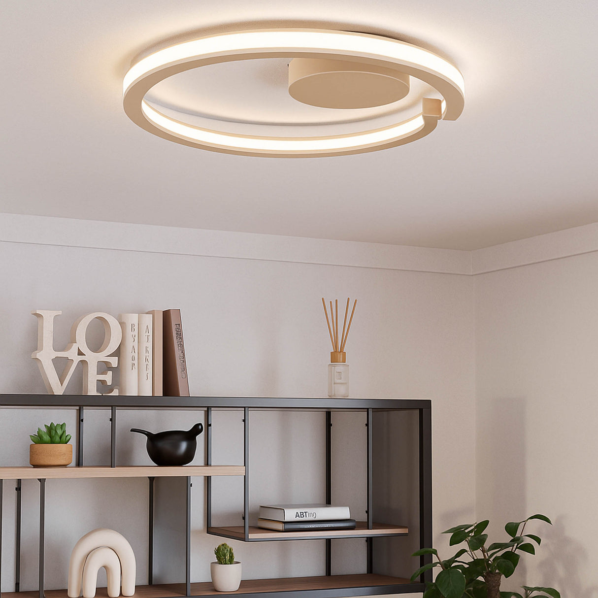 Eglo EU Mezzomonte LED Ceiling Light 48cm Circular Sandy, Tuneable White and Dimmable with Remote Control