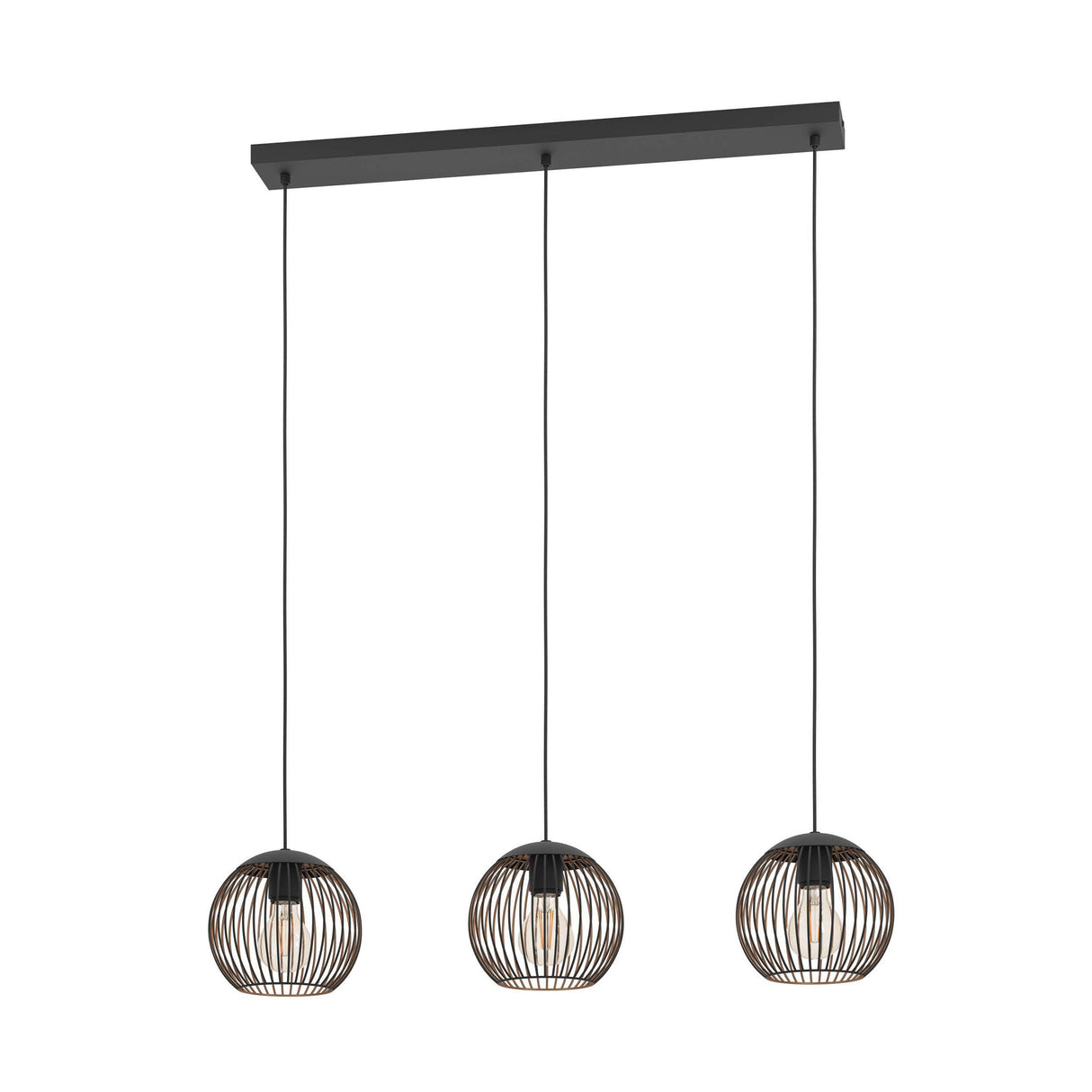 Eglo EU Almanzora Triple Hanging Pendant Light Black and Copper E27