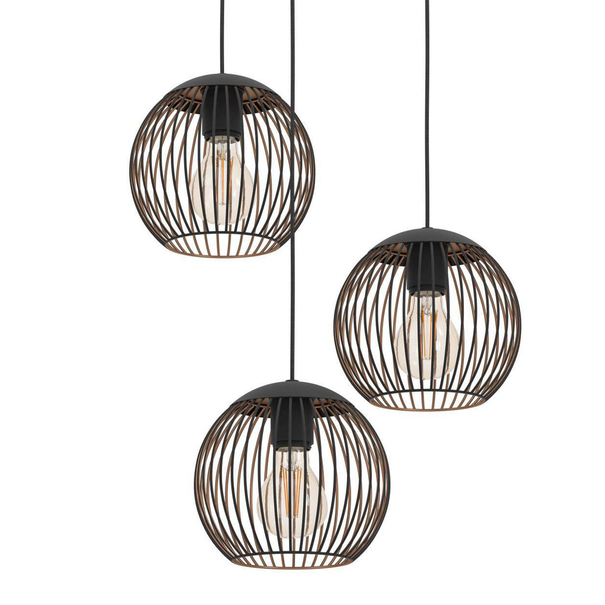Eglo EU Almanzora Three Light Hanging Cluster Pendant Black and Copper E27