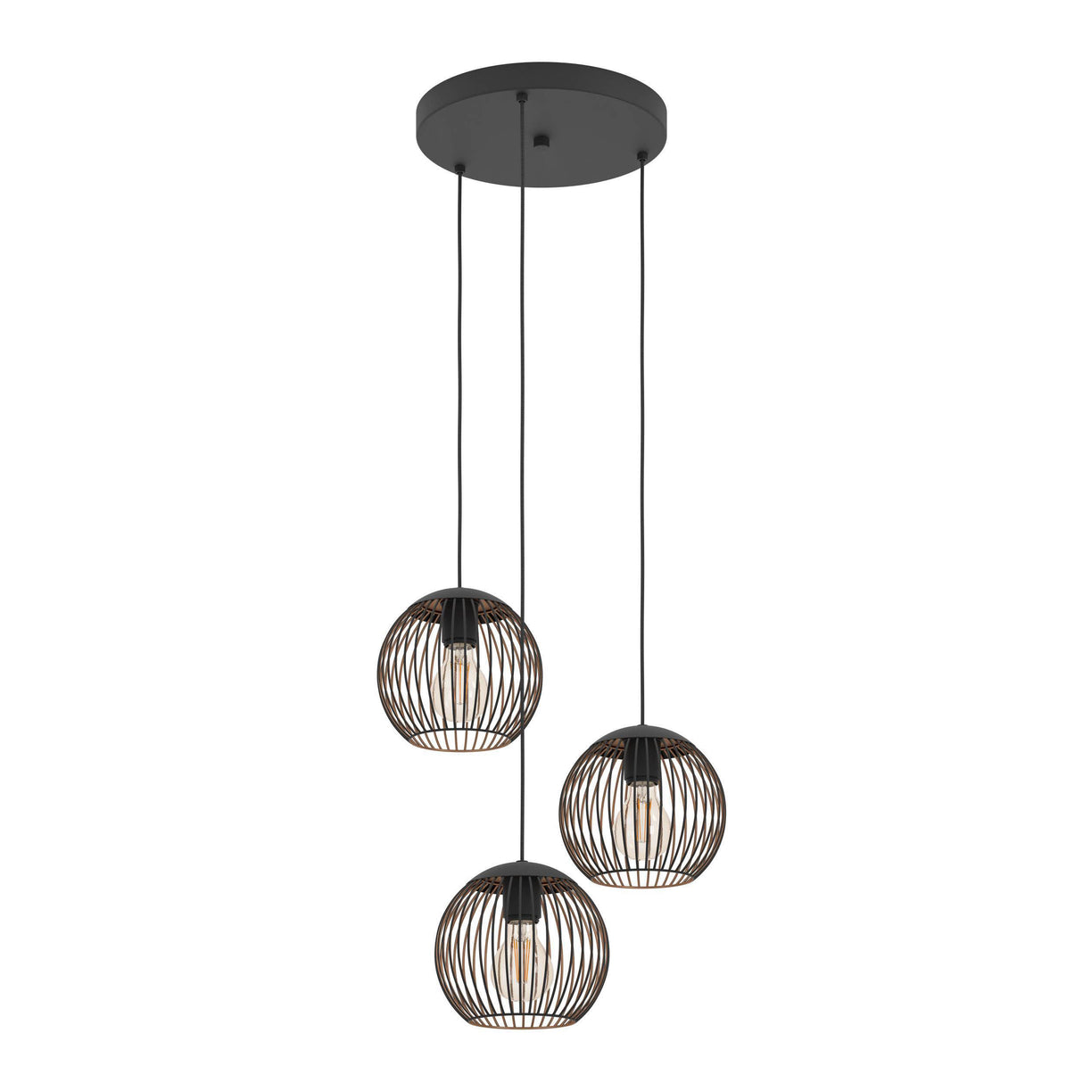 Eglo EU Almanzora Three Light Hanging Cluster Pendant Black and Copper E27