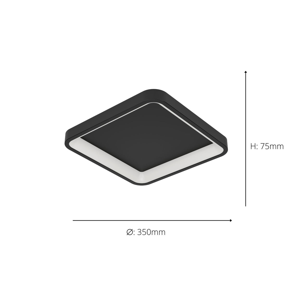 Eglo EU Loretello-Z Smart Control Steel LED RGB Modern Ceiling Light, Black Square