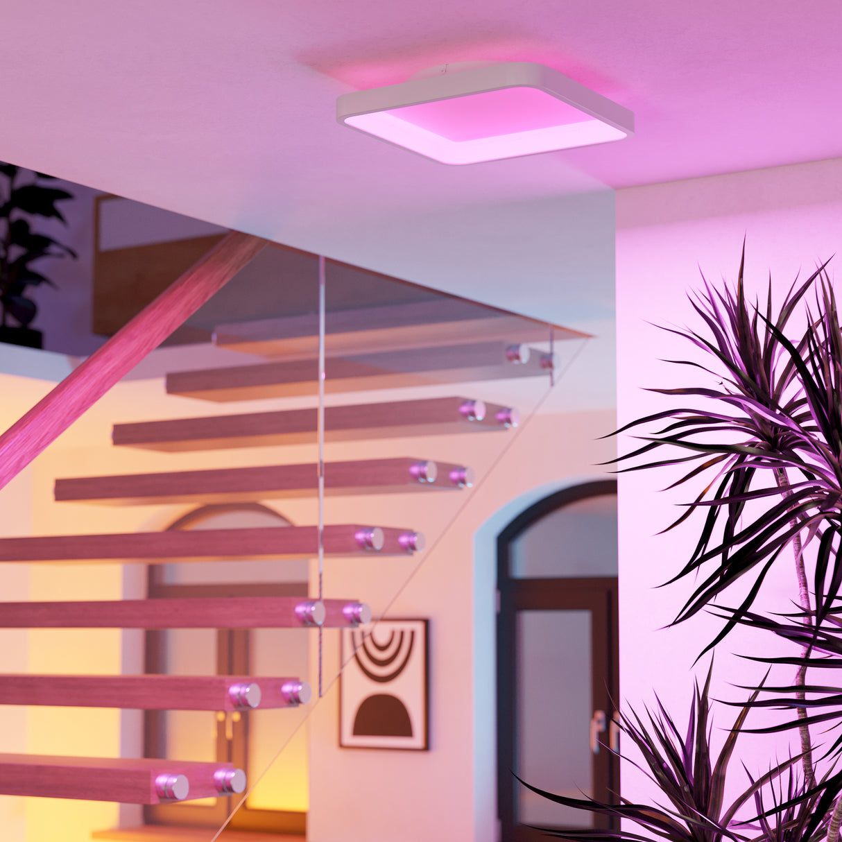 Eglo EU Loretello-Z Smart Control Steel LED RGB Modern Ceiling Light, White Square